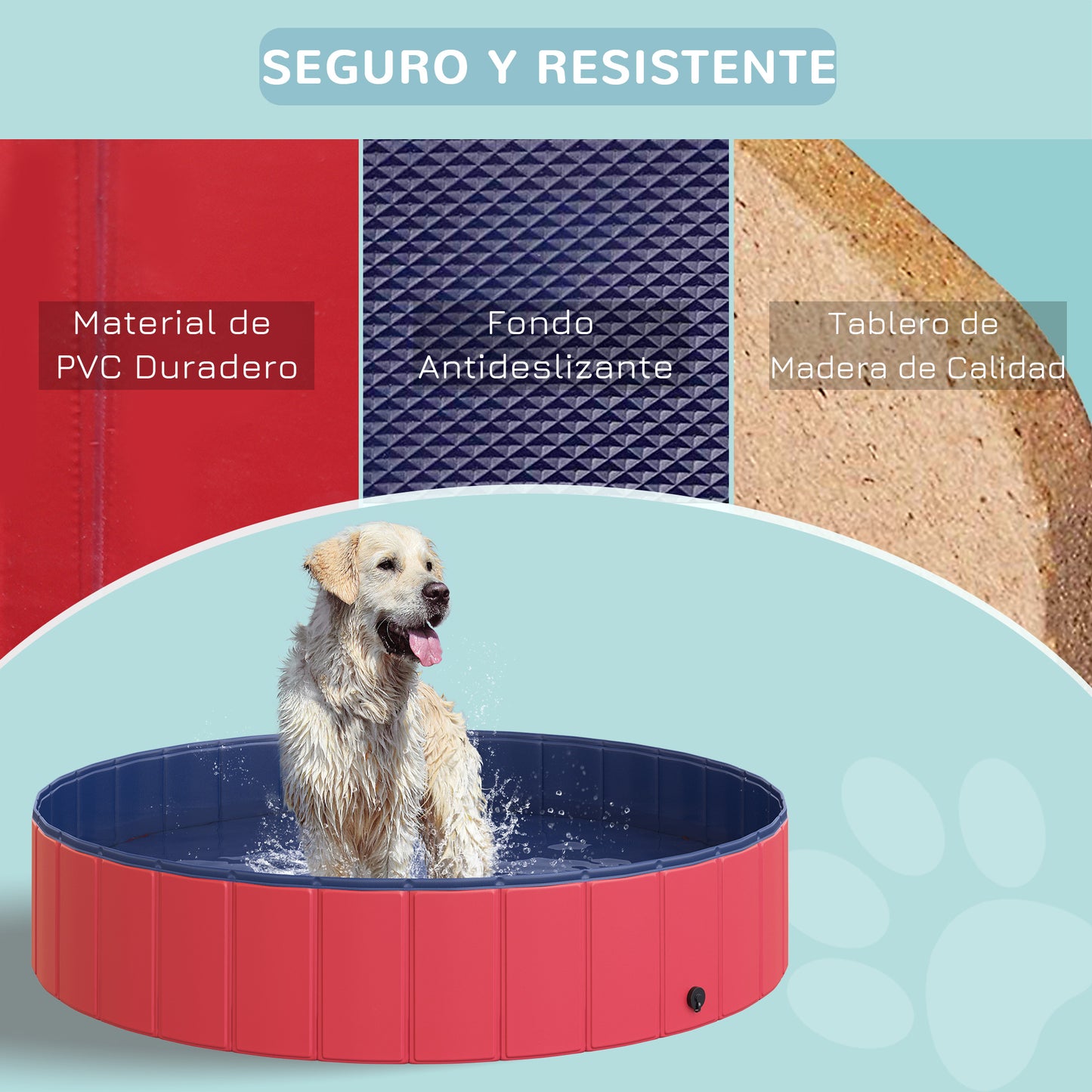 PawHut Piscina Plegable para Perros Ø140x30 cm Bañera para Mascotas Gatos de PVC Antideslizante Resistente al Desgaste Adecuado para Interior y Exterior Rojo