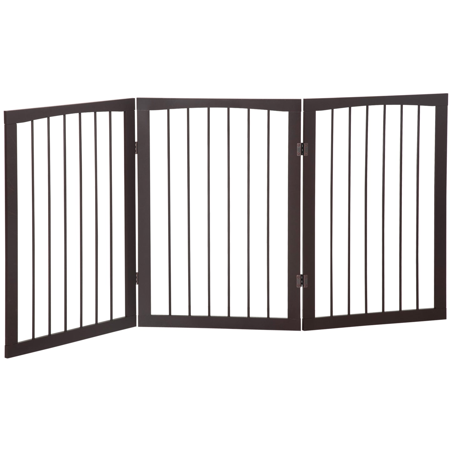 PawHut Barrera de Seguridad Plegable de 3 paneles Portátil para Mascotas Rejilla de Protección para Perros Pequeños 160x76 cm para Puertas Escaleras Pasillos Café Oscuro