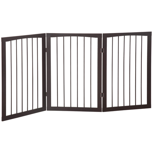 PawHut Barrera de Seguridad Plegable de 3 paneles Portátil para Mascotas Rejilla de Protección para Perros Pequeños 160x76 cm para Puertas Escaleras Pasillos Café Oscuro