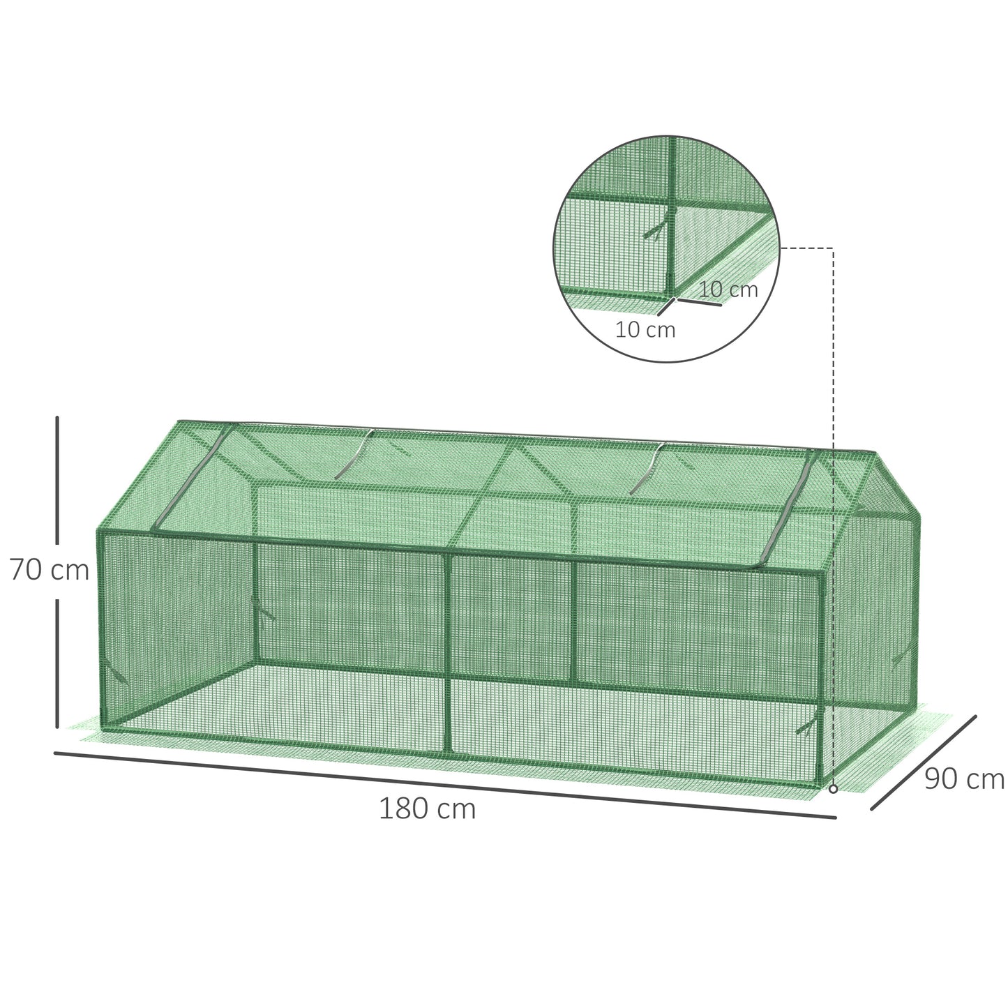 Outsunny Invernadero de Terraza 180x90x70 cm Caseta de Jardín con 2 Ventanas Enrollables Cubierta de PE y Marco de Metal Vivero Casero para Cultivo Plantas Flores Verde