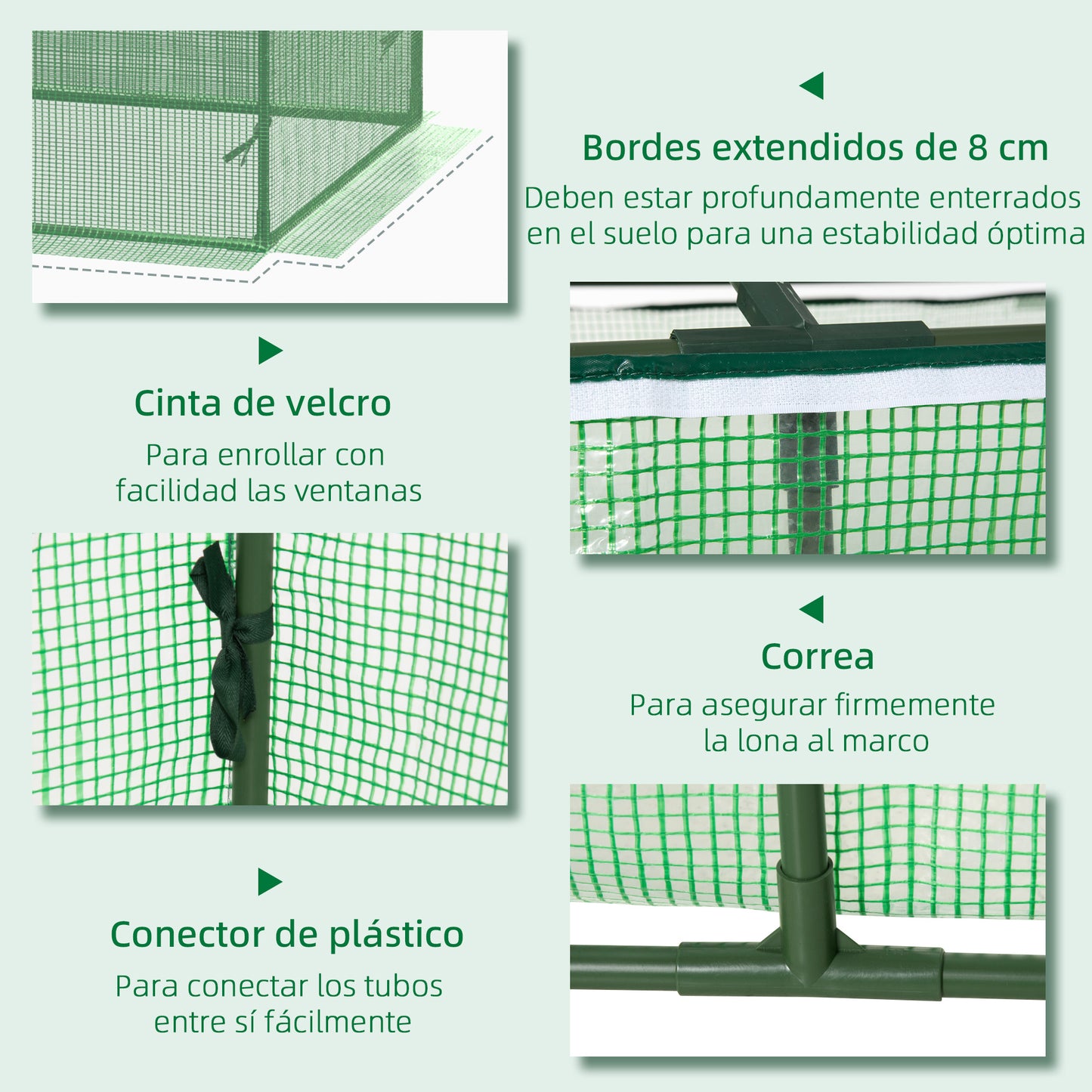 Outsunny Invernadero de Terraza 180x90x70 cm Caseta de Jardín con 2 Ventanas Enrollables Cubierta de PE y Marco de Metal Vivero Casero para Cultivo Plantas Flores Verde