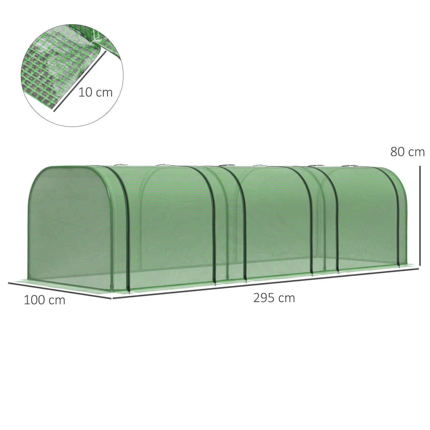 Outsunny Mini Invernadero 295x100x80 cm para Jardín Terraza Cultivo de Plantas Semilla Invernadero de Jardín Vivero Casero tipo Túnel Marco Acero y Plástico verde