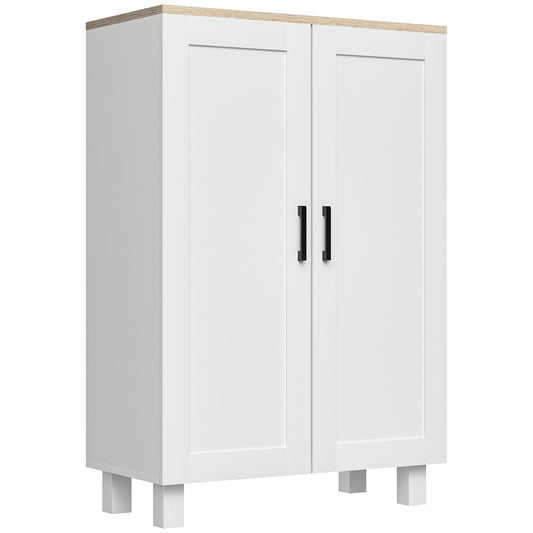 HOMCOM Armario de Salón Moderno Armario de Almacenaje con 2 Puertas Estante Ajustable y Base Elevada para Cocina Comedor Pasillo Dormitorio Dispositivo Antivuelco 60x30x90 cm Blanco