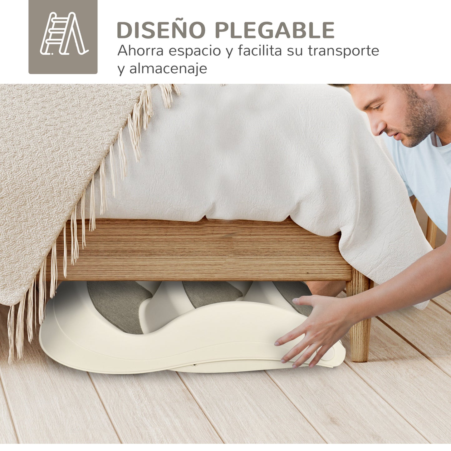 PawHut Escalera para Perros de 3 Peldaños Plegable Escalón de Plástica para Mascotas con Alfombras Antideslizantes para Cama Sofá Carga 15 kg 49x38x38 cm Crema