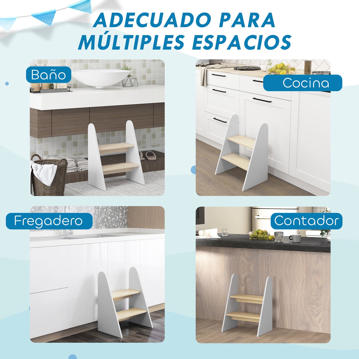 AIYAPLAY Taburete para Niños de 2 Peldaños Torre de Aprendizaje Escalera para Niños de +3 Años para Baño Cocina Librería Dormitorio Blanco