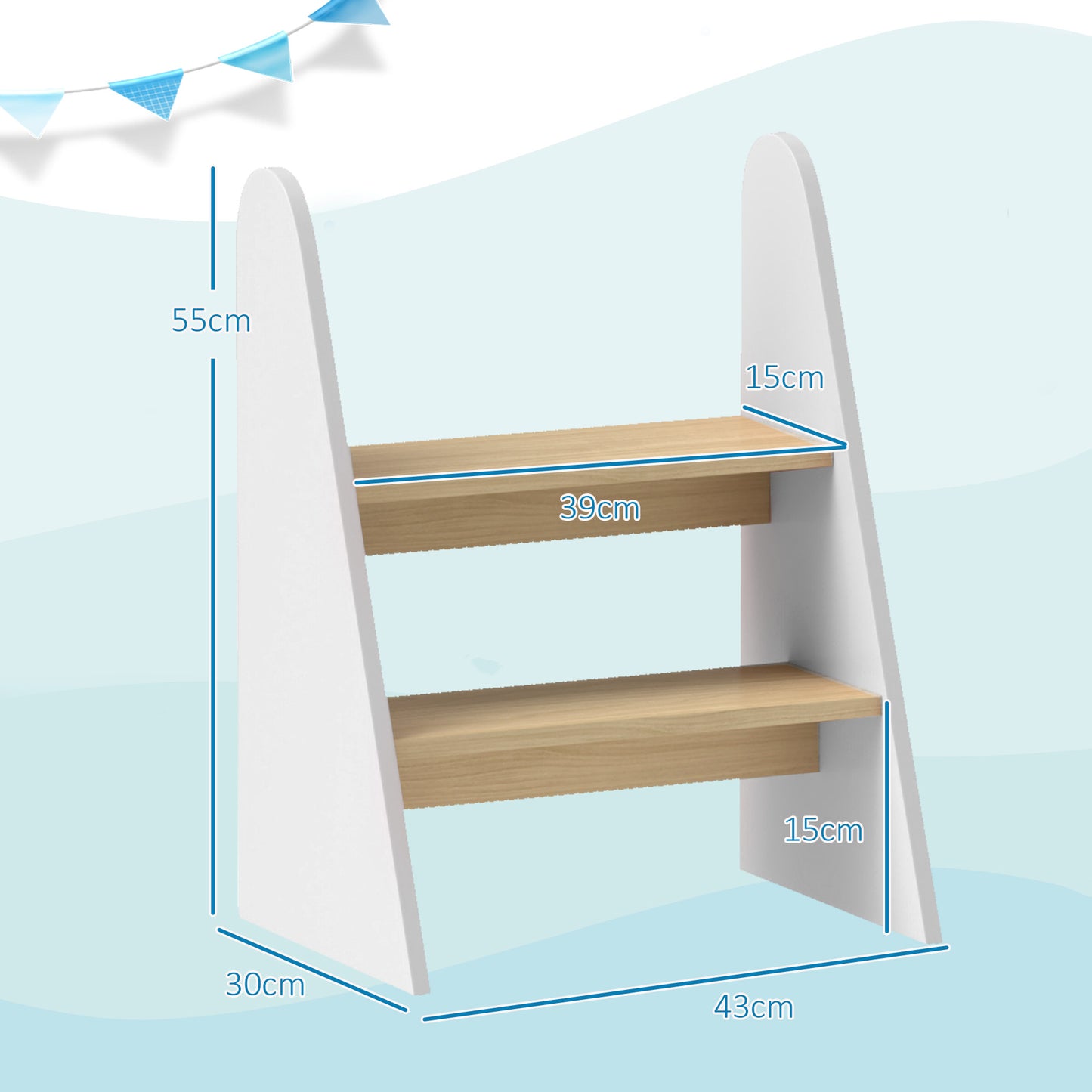 AIYAPLAY Taburete para Niños de 2 Peldaños Torre de Aprendizaje Escalera para Niños de +3 Años para Baño Cocina Librería Dormitorio Blanco