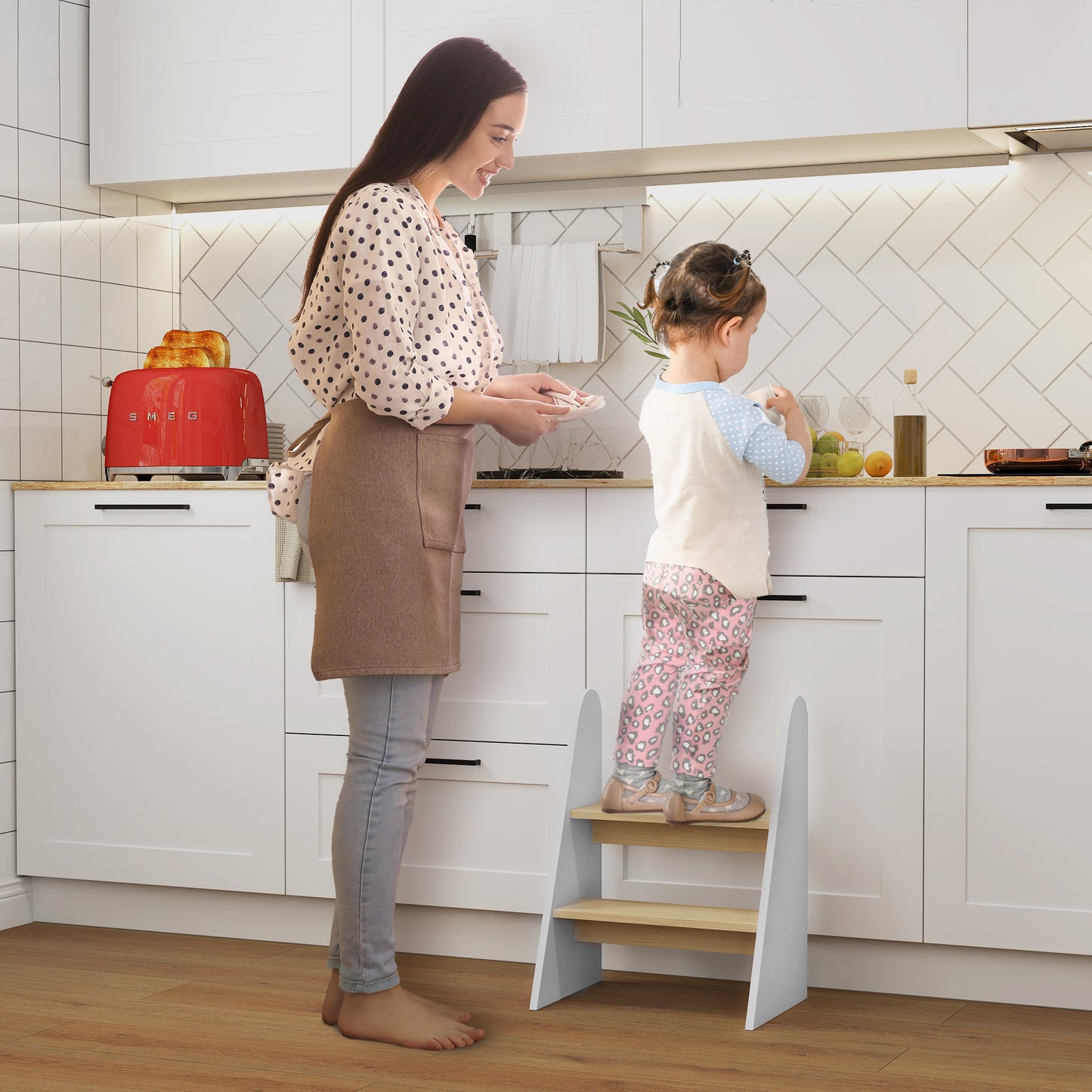 AIYAPLAY Taburete para Niños de 2 Peldaños Torre de Aprendizaje Escalera para Niños de +3 Años para Baño Cocina Librería Dormitorio Blanco