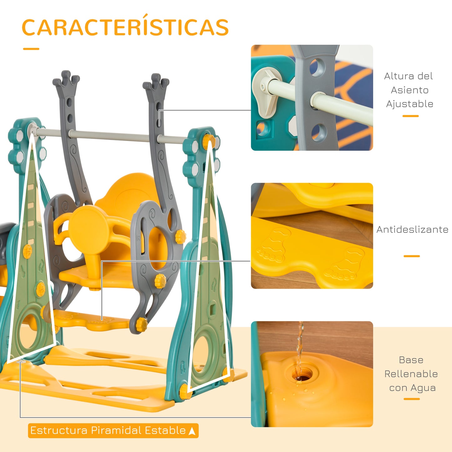 HOMCOM Tobogán Infantil con Columpio y Canasta de Baloncesto 3 en 1 para 18-36 Meses con Asiento Ajustable Parque Infantil para Interior y Exterior 152x149x107 cm Multicolor