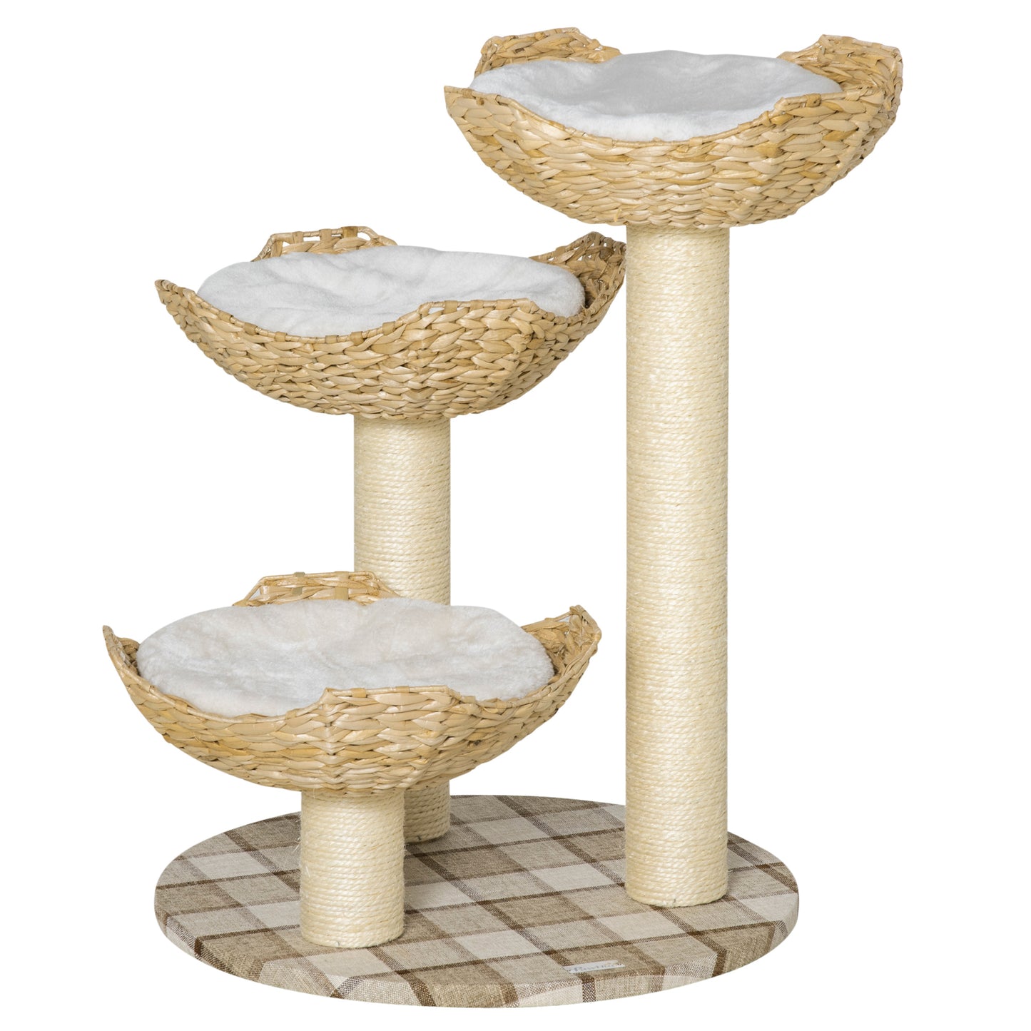 PawHut Árbol Rascador para Gatos Altura 75 cm Torre para Gatos con 3 Camas de Totora Cojines y Postes de Sisal 56x56x75 cm Natural