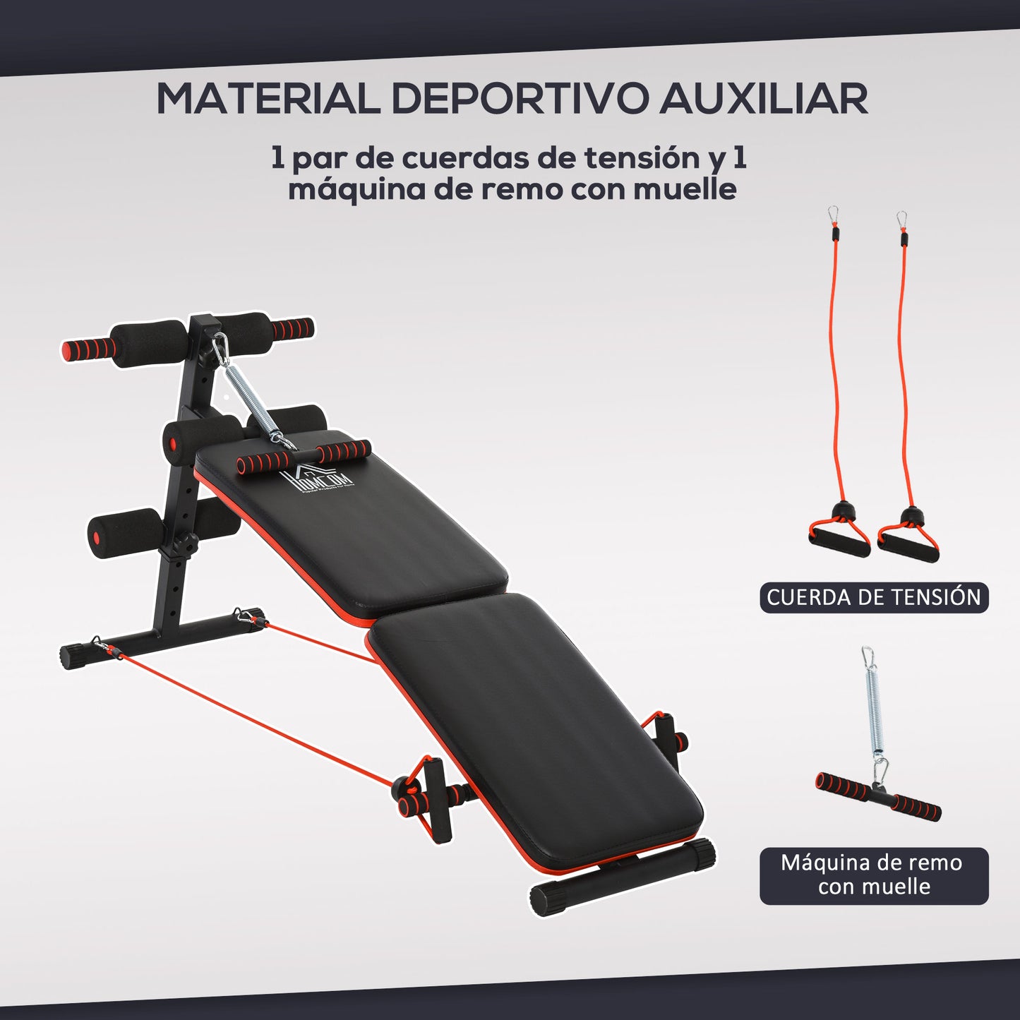 HOMCOM Banco Abdominales Plegable Ajustable en Altura con Soporte Poplíteo Regulable Ideal Hogar y Gimnasio 137x51x50-66 cm Negro