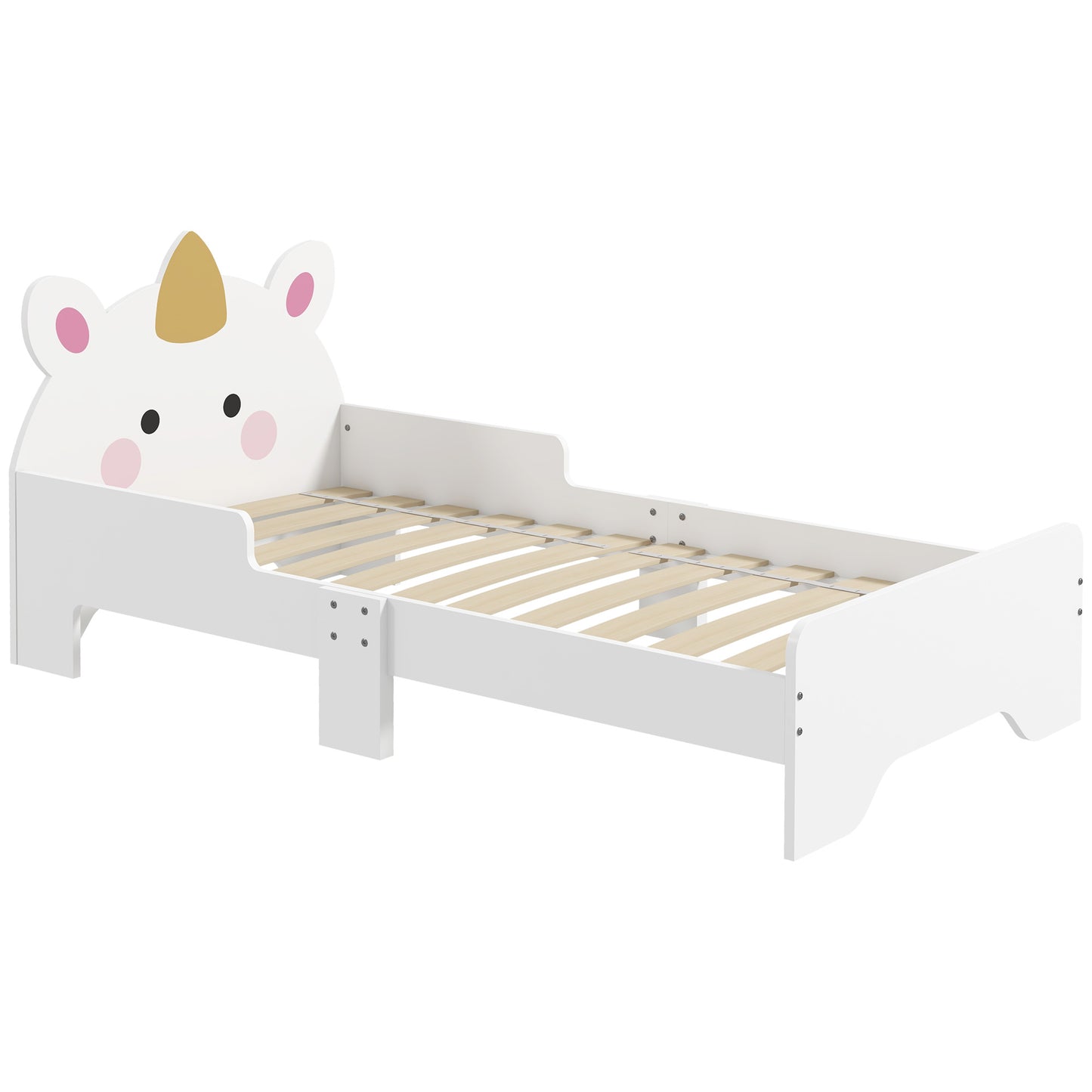 ZONEKIZ Cama para Niños de 3-6 Años 143x74x67 cm Cama Infantil de Madera en Forma de Unicornio Mueble de Dormitorio Moderno Carga 80 kg Blanco