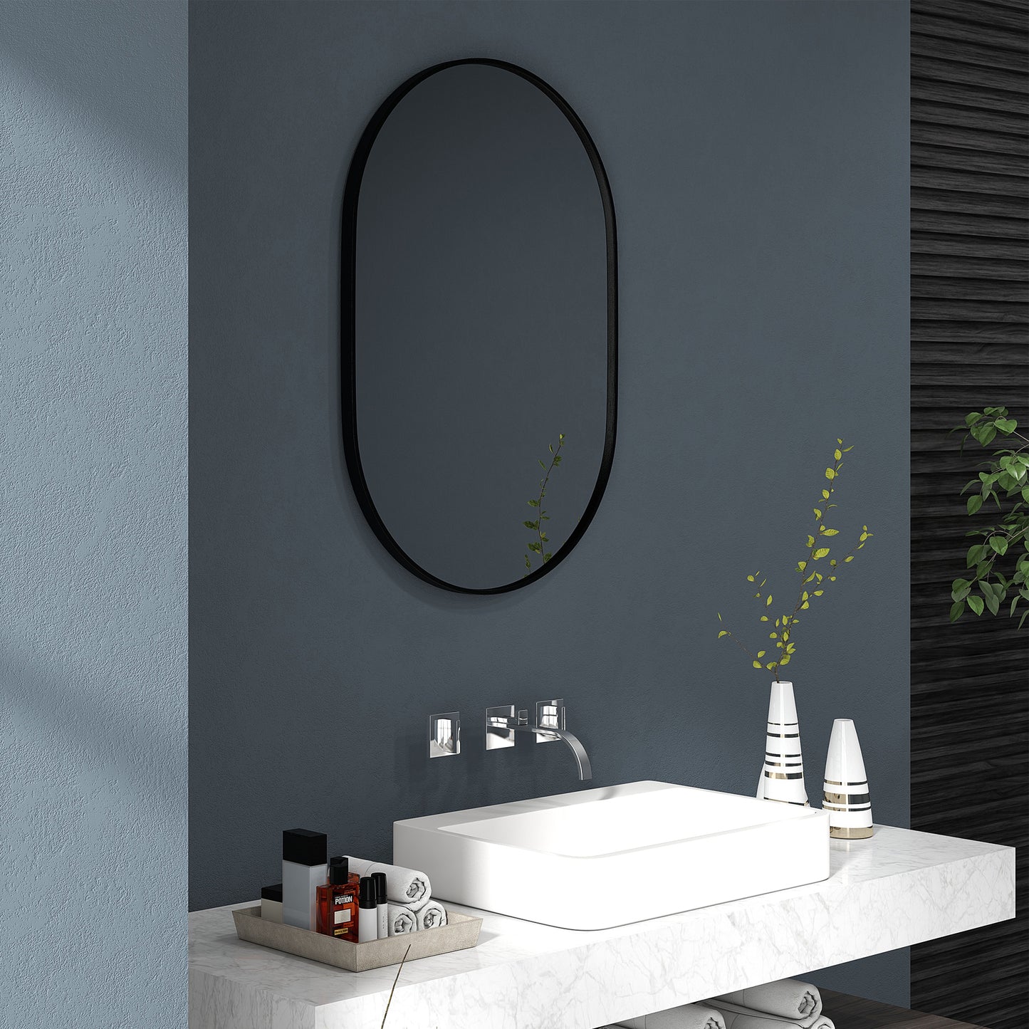 HOMCOM Espejo de Baño 60x90 cm Espejo de Pared Espejo Decorativo con Marco de Aluminio y Gancho Fácil Instalación para Salón Entrada Pasillo Negro