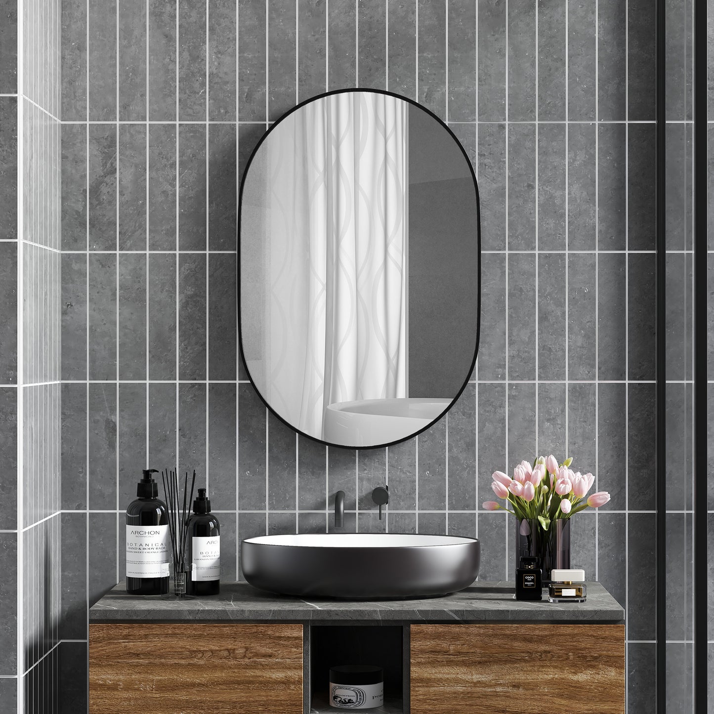 HOMCOM Espejo de Baño 60x90 cm Espejo de Pared Espejo Decorativo con Marco de Aluminio y Gancho Fácil Instalación para Salón Entrada Pasillo Negro