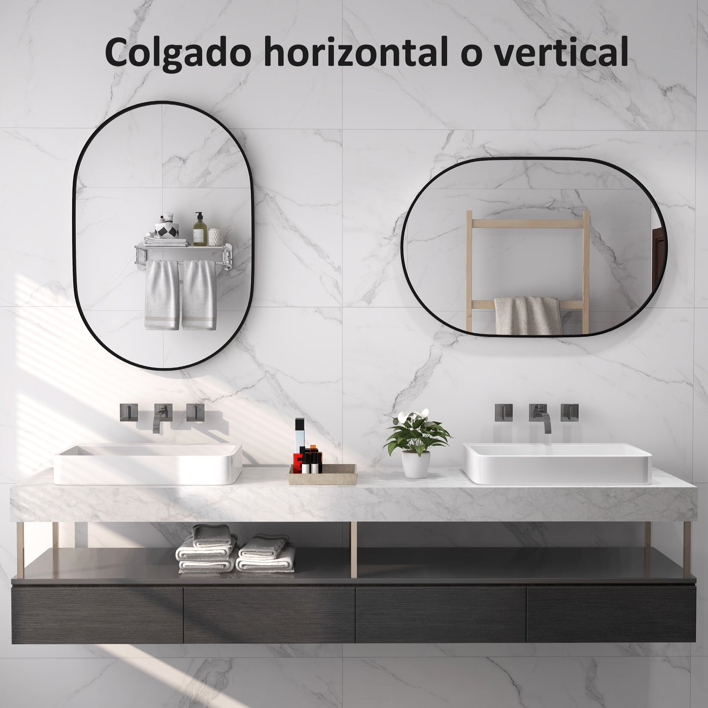 HOMCOM Espejo de Baño 60x90 cm Espejo de Pared Espejo Decorativo con Marco de Aluminio y Gancho Fácil Instalación para Salón Entrada Pasillo Negro