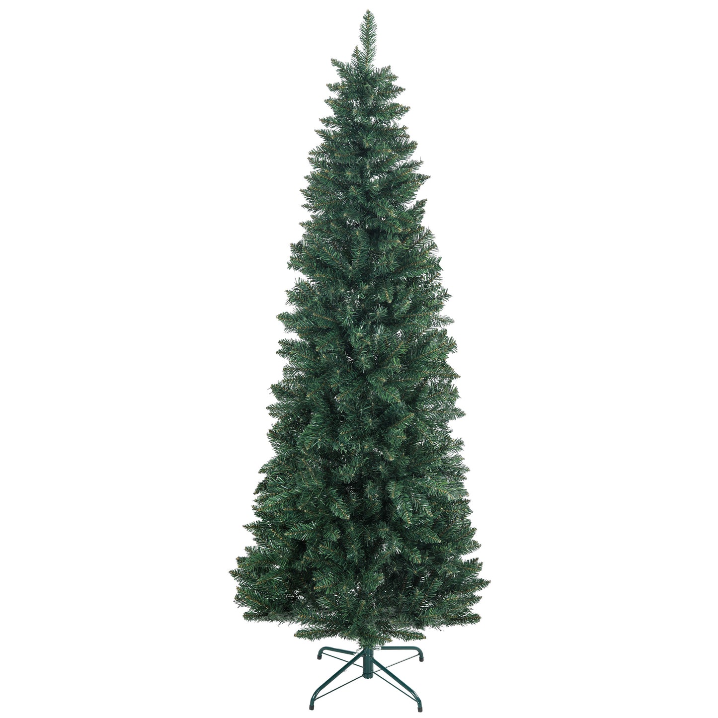 HOMCOM Árbol de Navidad Estrecho 210 cm Árbol de Navidad Grande Tipo Lápiz con Base Plegable y 687 Ramas para Dormitorio Oficina Verde