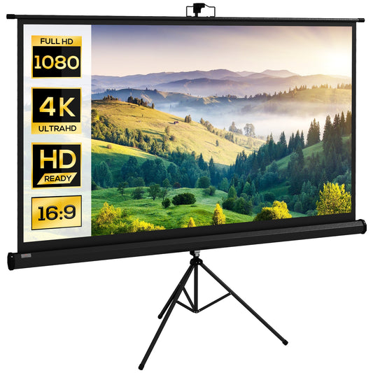 HOMCOM Pantalla de Proyector Manual con Soporte 84 Pulgadas Pantalla de Proyección Portátil Formato 16:9 con Altura Ajustable para Interior y Exterior Cine en Casa Patio 186x105 cm Negro