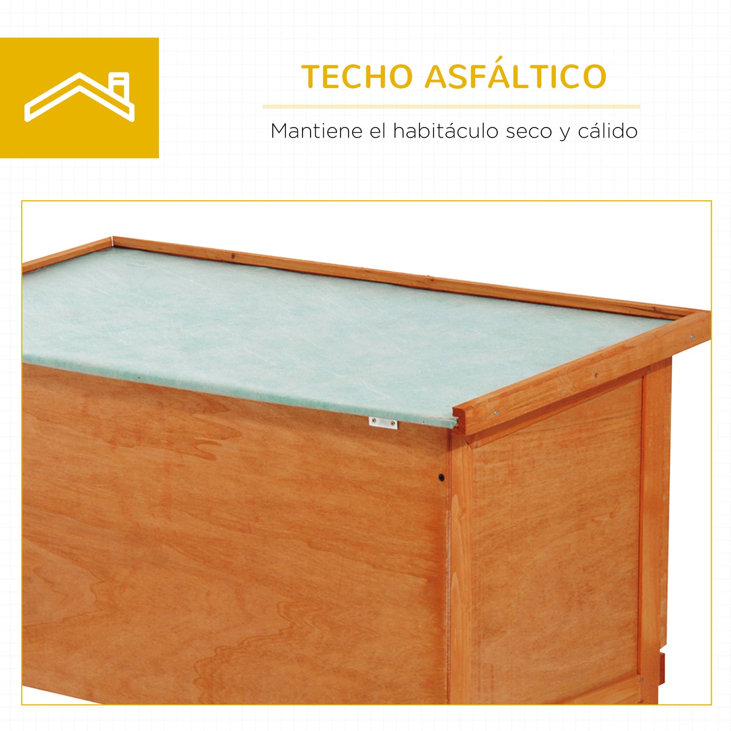 PawHut Casa para Conejos Exterior Conejera Grande de Patas Elevadas con Bandeja Extraíble Fácil de Limpiar Estable Buena Ventilación 90x45x65cm Color Madera