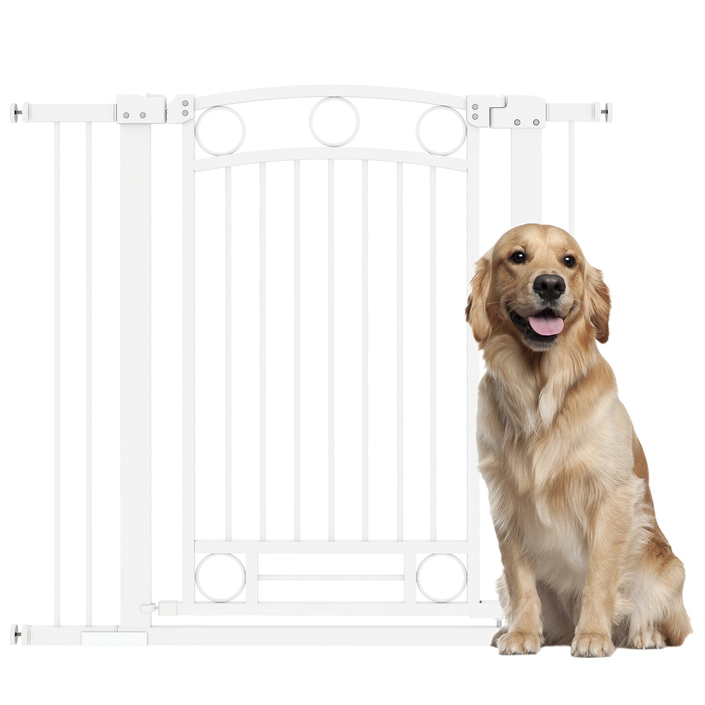 PawHut Barrera para Perros Puerta para Perros con Ancho Ajustable 76-104 cm Barrera de Seguridad para Perros Altura 96 cm con 2 Extensiones para Escaleras y Puertas Blanco