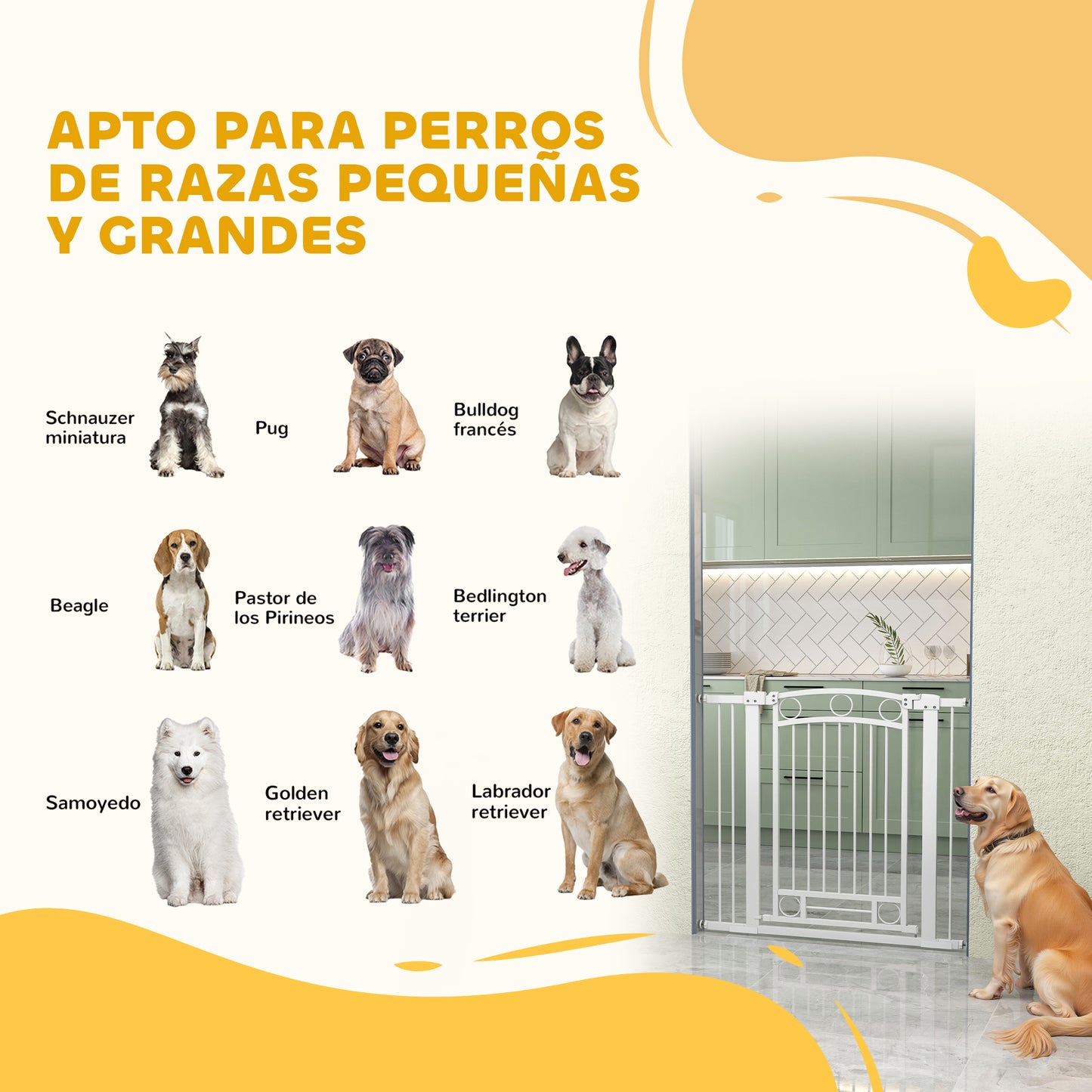 PawHut Barrera para Perros Puerta para Perros con Ancho Ajustable 76-104 cm Barrera de Seguridad para Perros Altura 96 cm con 2 Extensiones para Escaleras y Puertas Blanco