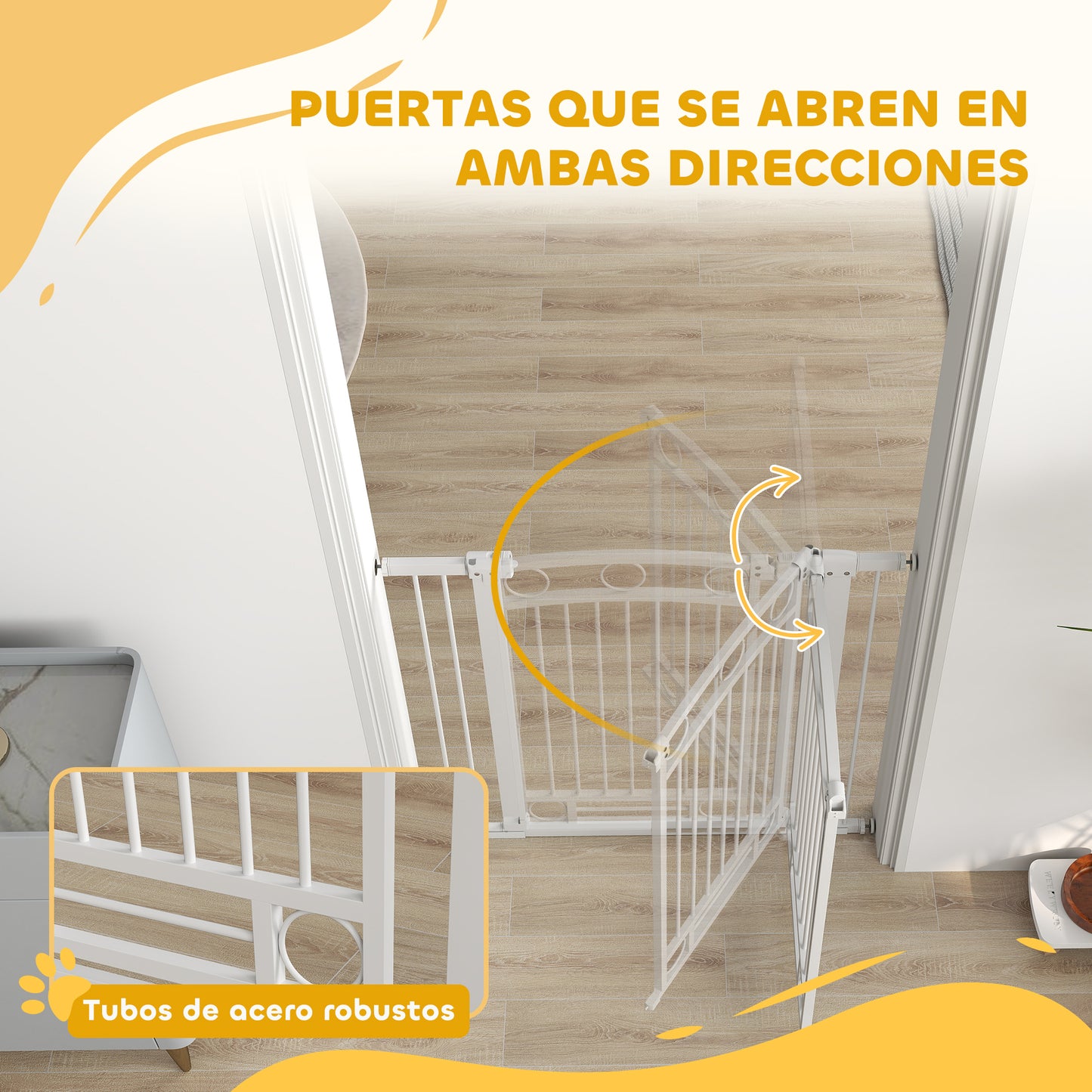 PawHut Barrera para Perros Puerta para Perros con Ancho Ajustable 76-104 cm Barrera de Seguridad para Perros Altura 96 cm con 2 Extensiones para Escaleras y Puertas Blanco