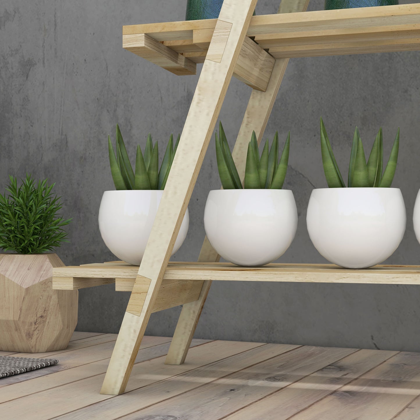 Outsunny Estantería para Plantas Plegable de Madera Soporte para Macetas de 3 Niveles con Marco en A para Exteriores Interiores Salón Jardín Balcón 100x36x112 cm Natural