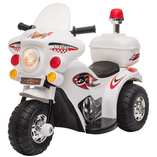 HOMCOM Moto Eléctrica para Niños de 18-36 Meses Moto de Batería 6V Motocicleta Infantil con 3 Ruedas Música Bocina Faros Baúl 80x35x52 cm Blanco