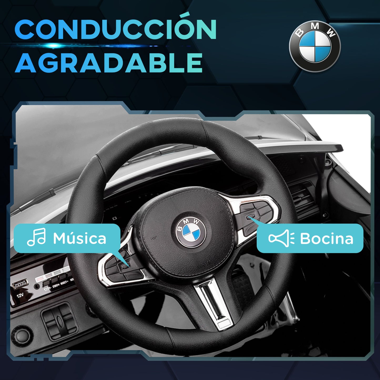 AIYAPLAY Coche Eléctrico para Niños BMW M4 Coche de Batería para Niños 12V con Mando a Distancia Faros Bocina Música Velocidad 3-5 km/h Cinturón de Seguridad Negro