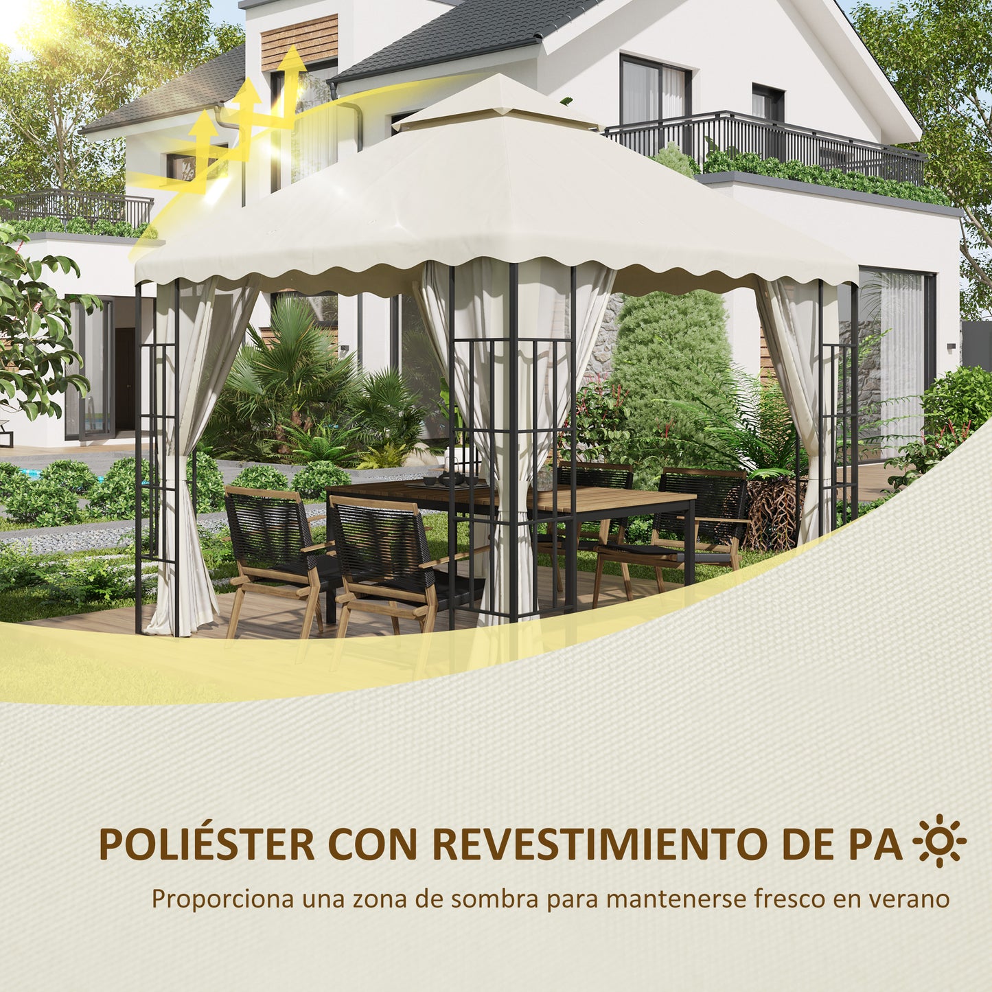 Outsunny Techo de Repuesto para Cenador 3x3 m Cubierta de Repuesto con Techo Doble y 10 Orificios de Drenaje Tela Poliéster para Carpa Pabellón Gazebo Crema