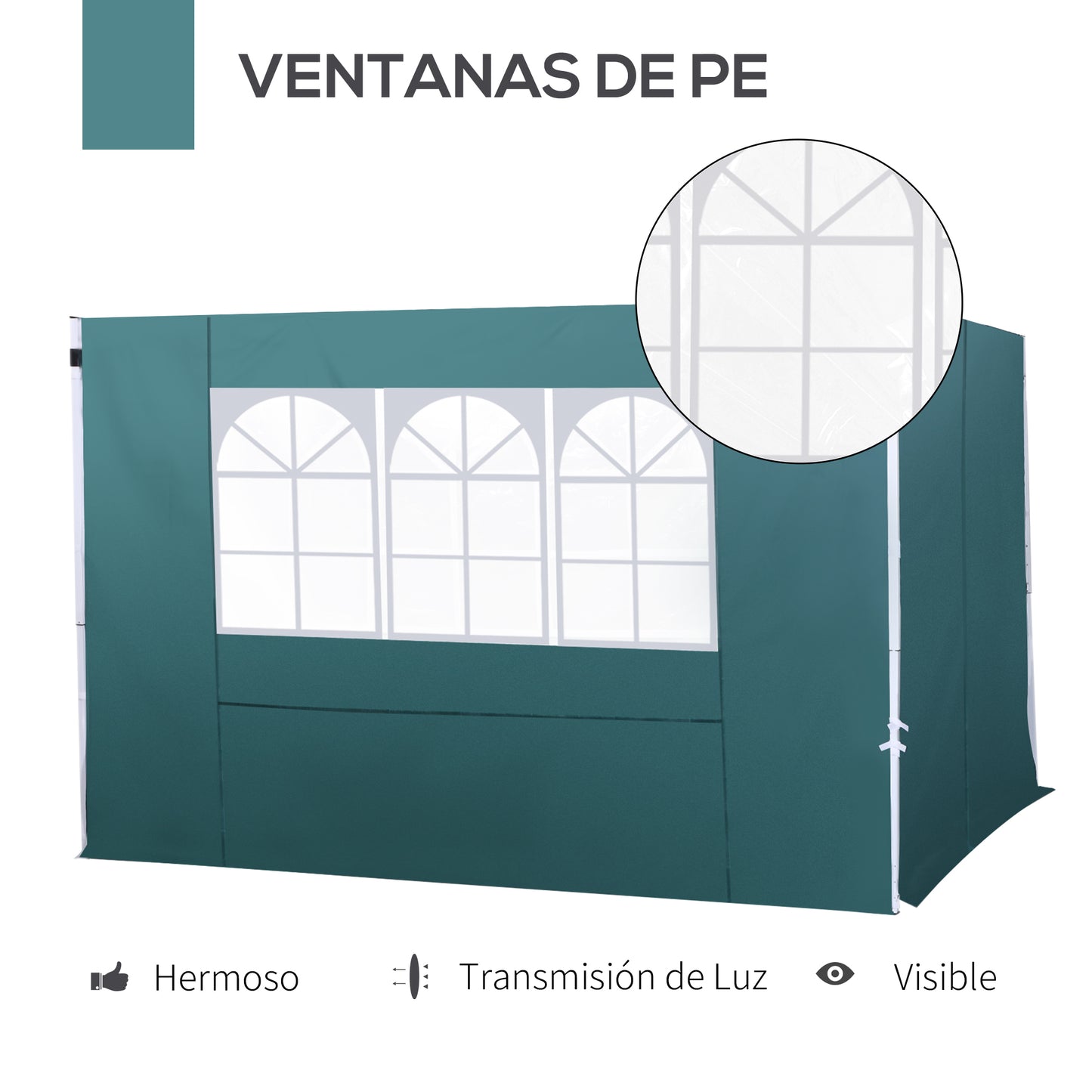 Outsunny 2 Paredes Parte Laterales para Carpa 3x3m Lado Parasol de Gazebo Tela Oxford con Ventana Medidas 300x200cm Verde Oscuro