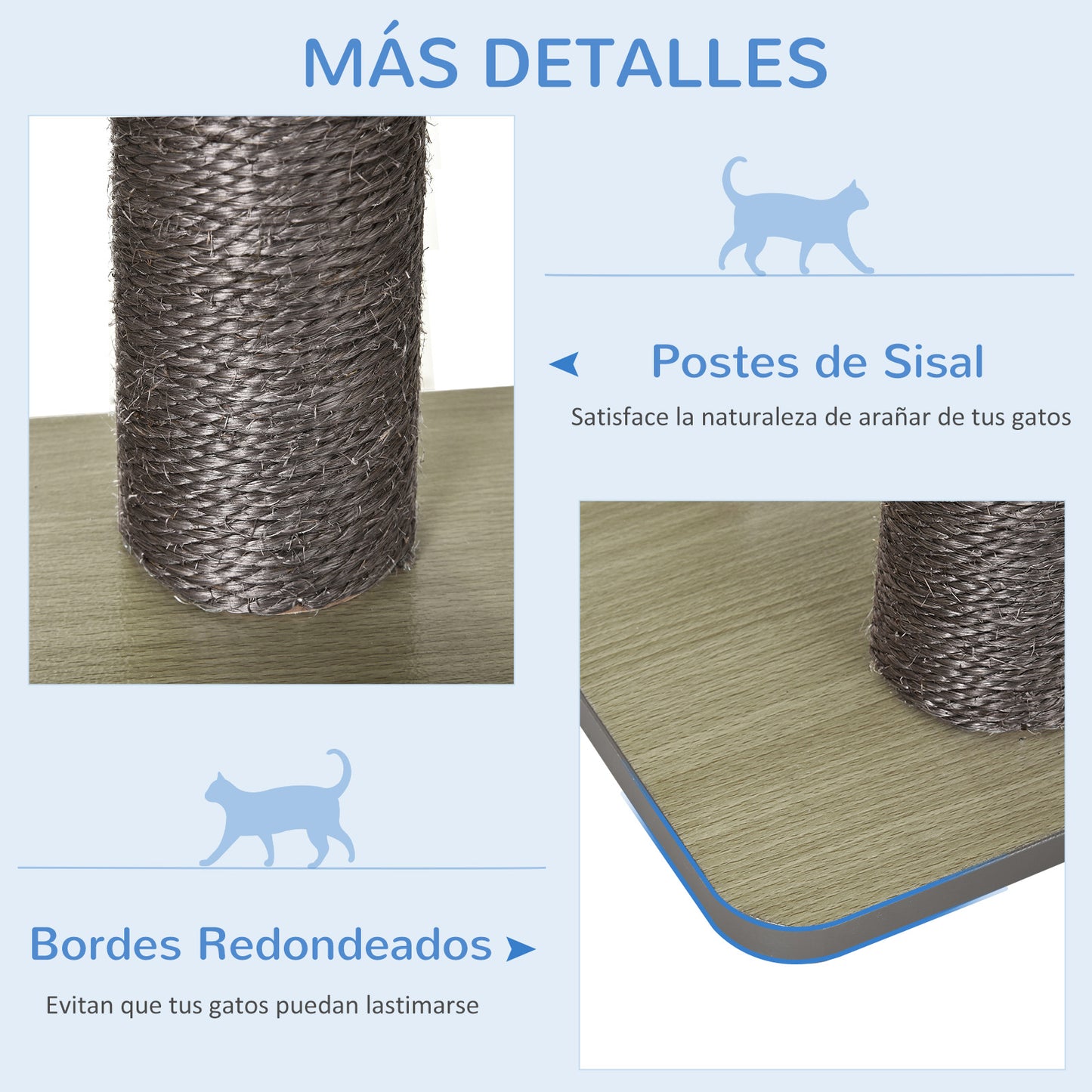 PawHut Árbol Rascador para Gatos de Madera 71,5x49,5x120 cm Torre de Gato con Cueva Plataformas Postes Rascadores de Sisal Cojines de Felpa Suave y Bolas Colgantes Gris