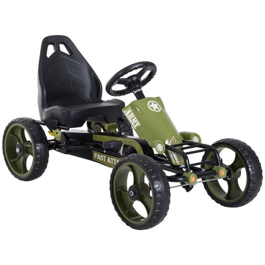 HOMCOM Go-Kart a Pedales para Niños de +3 Años Coche de Pedales con Embrague Freno Asiento Ajustable Carga Máx. 35 kg 105x54x61 cm Verde