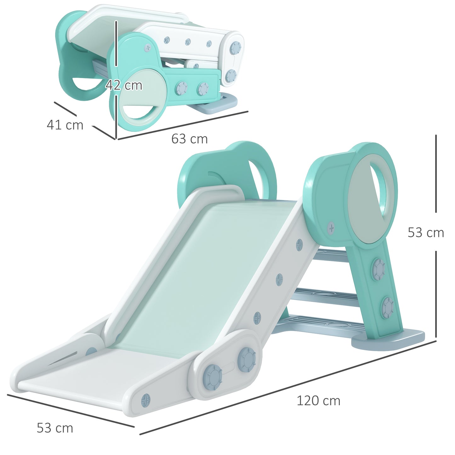 AIYAPLAY Tobogán para Niños Plegable Tobogán Infantil para Niños de 18-36 Meses con 3 Escaleras Antideslizantes para Interiores Carga 30 kg 120x53x53 cm Verde