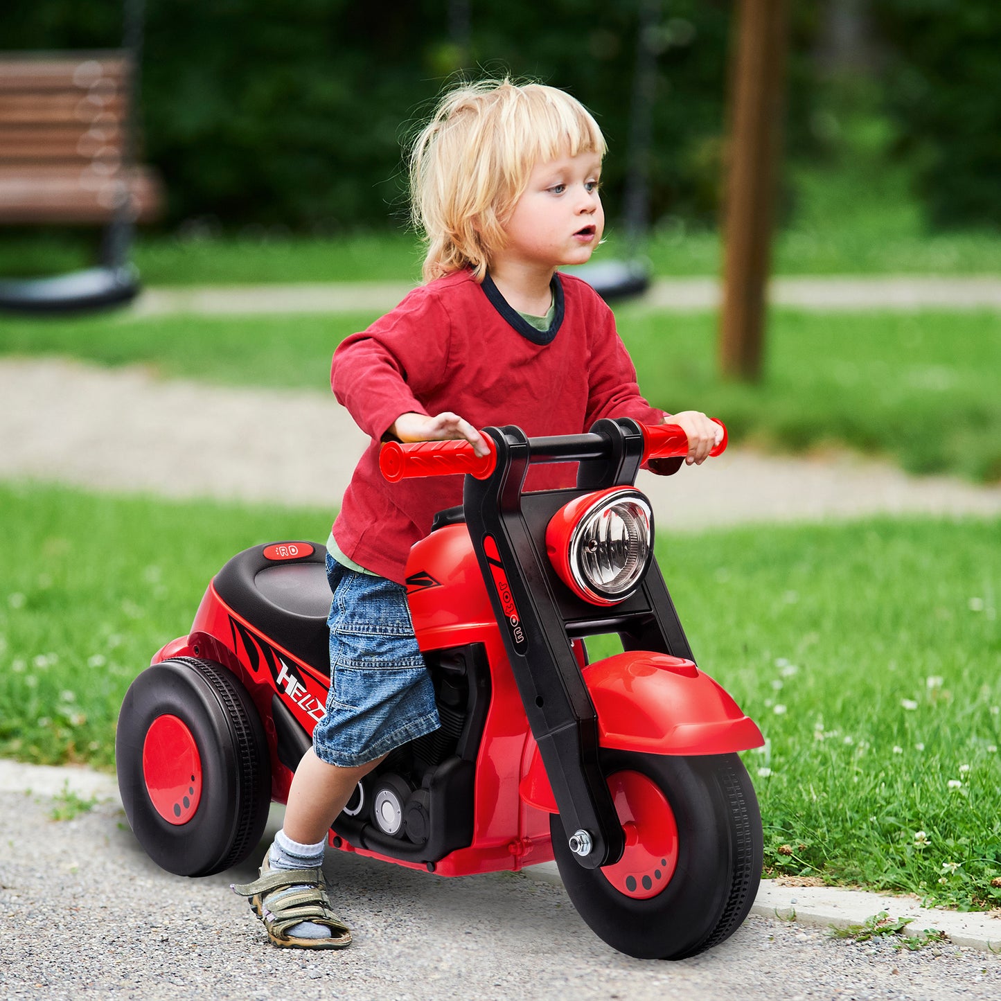 AIYAPLAY Moto Correpasillos para Niños de 2-5 Años Correpasillos con Música Burbujas Carga 30 kg 80x35,5x42 cm Rojo