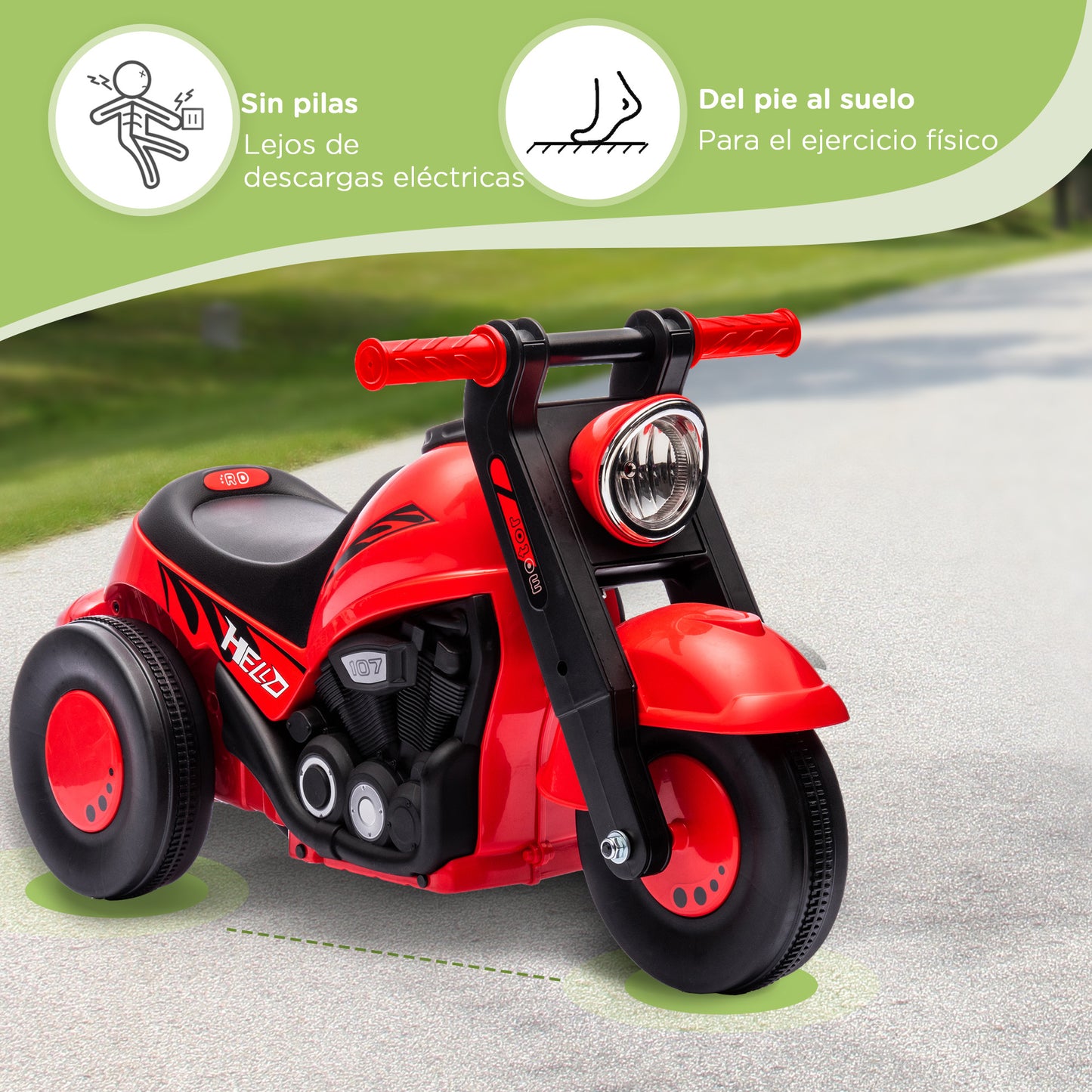 AIYAPLAY Moto Correpasillos para Niños de 2-5 Años Correpasillos con Música Burbujas Carga 30 kg 80x35,5x42 cm Rojo