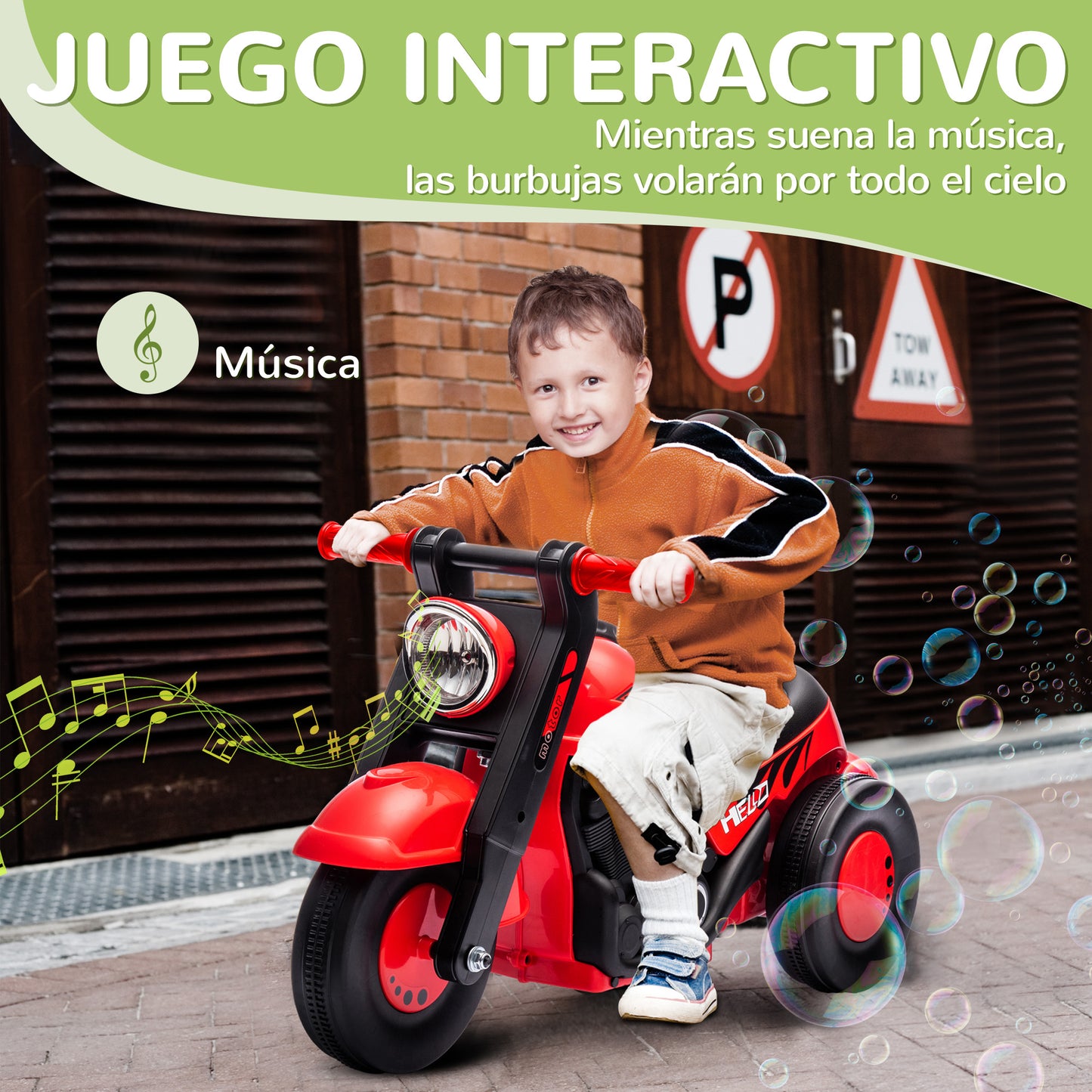 AIYAPLAY Moto Correpasillos para Niños de 2-5 Años Correpasillos con Música Burbujas Carga 30 kg 80x35,5x42 cm Rojo