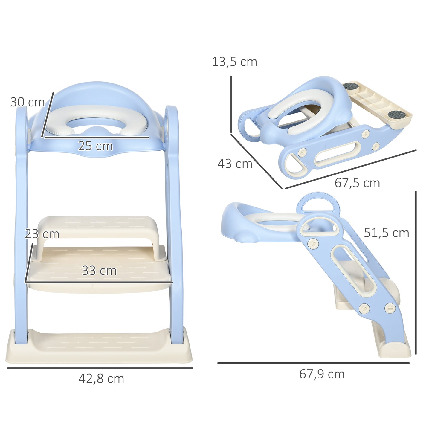 ZONEKIZ Adaptator WC para Niños con Escalera Plegable Reductor de Aprendizaje para Baño Asiento de Inodoro para Niños de 2-6 Años Portátil con Almohadillas Antideslizantes 67,9x42,8x51,5 cm Azul