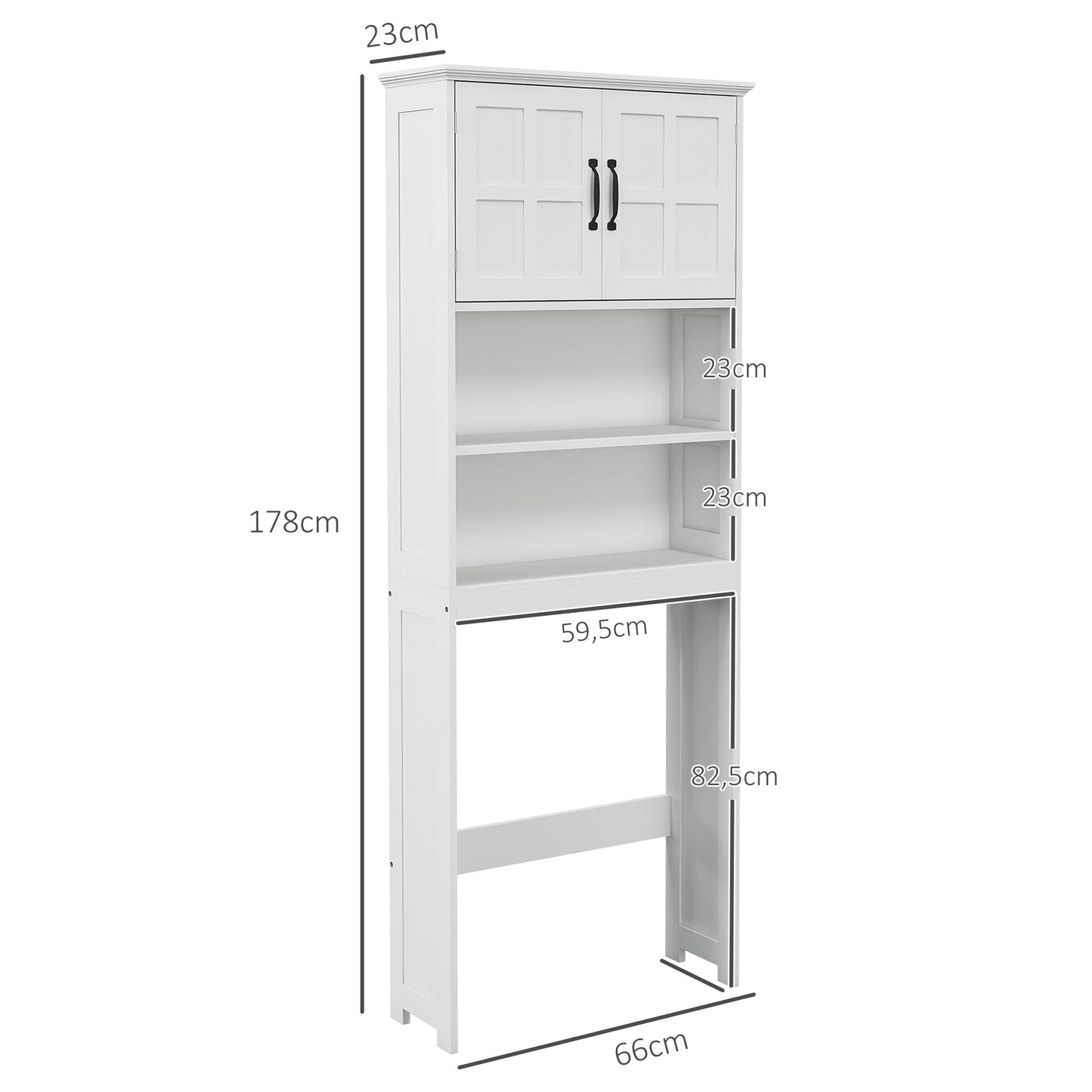 kleankin Mueble sobre Inodoro Armario para Lavadora con 2 Puertas Estantes Abiertos y Estante Ajustable Mueble para Baño 66x23x178 cm Blanco