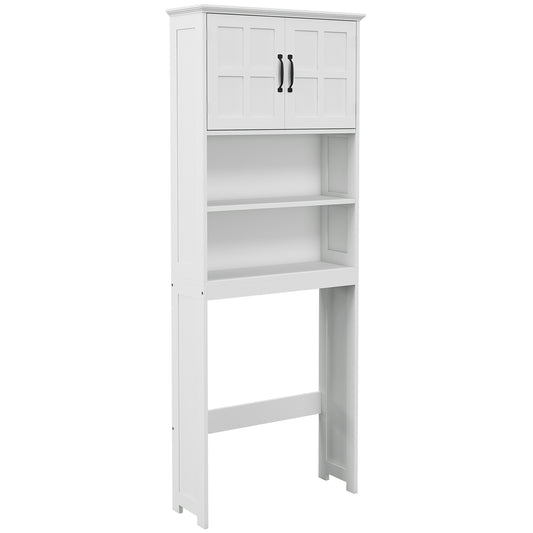 kleankin Mueble sobre Inodoro Armario para Lavadora con 2 Puertas Estantes Abiertos y Estante Ajustable Mueble para Baño 66x23x178 cm Blanco