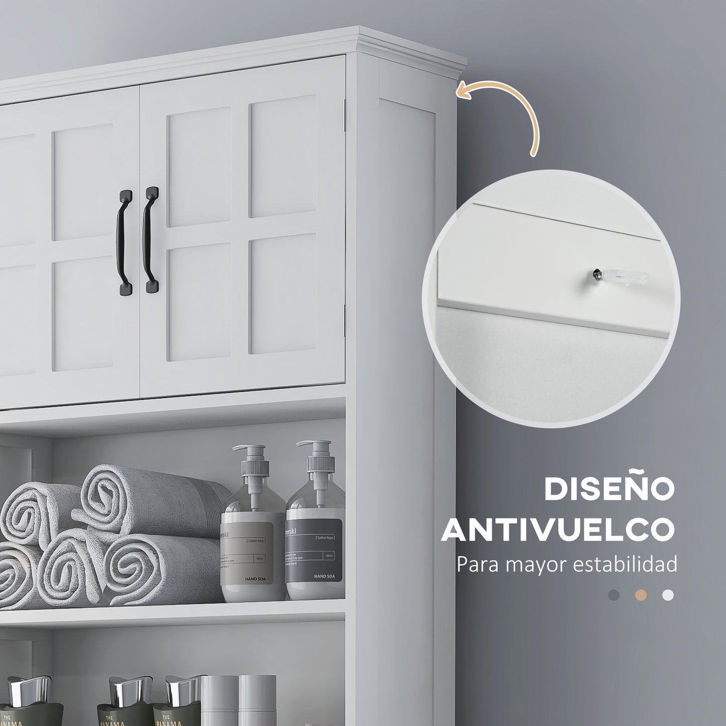 kleankin Mueble sobre Inodoro Armario para Lavadora con 2 Puertas Estantes Abiertos y Estante Ajustable Mueble para Baño 66x23x178 cm Blanco