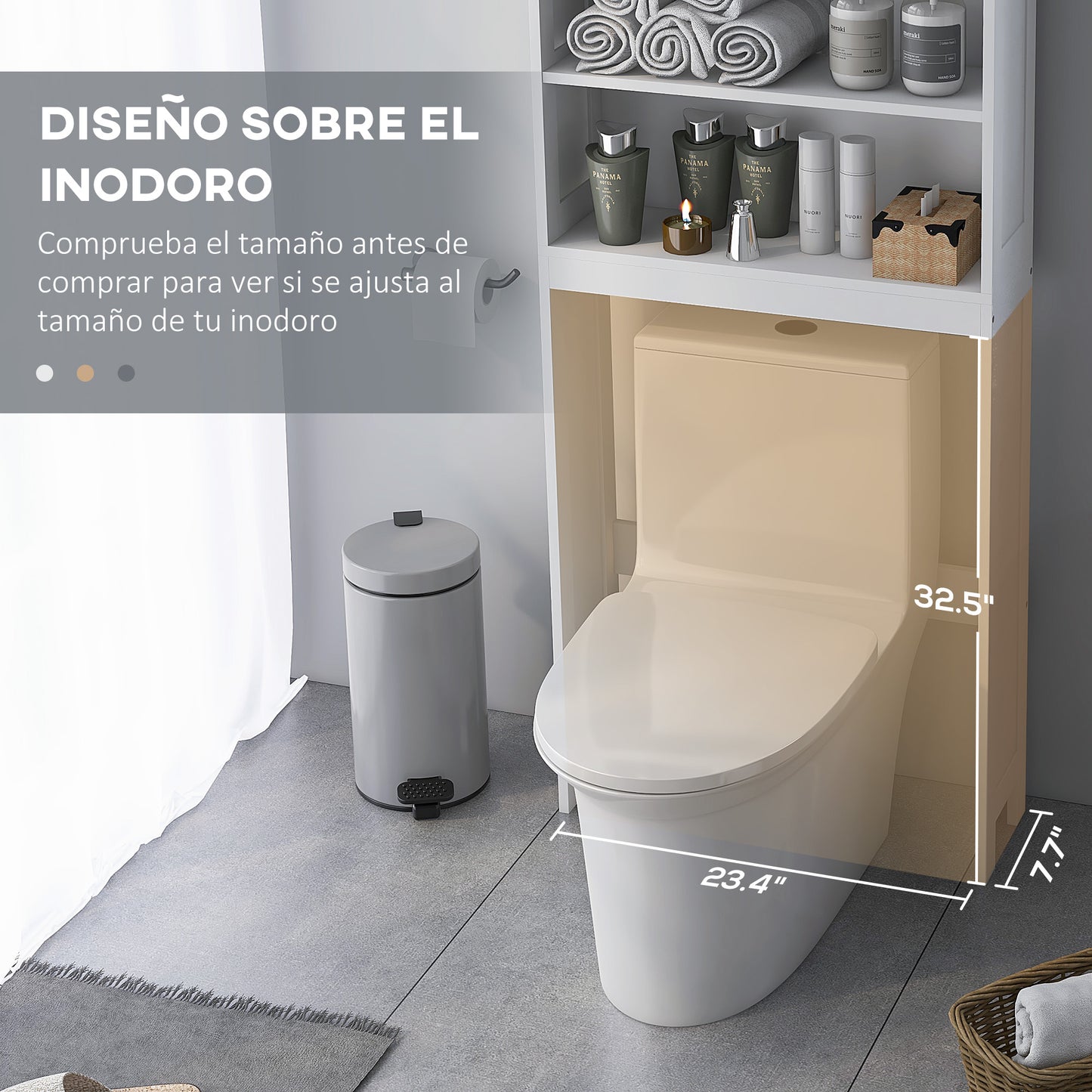 kleankin Mueble sobre Inodoro Armario para Lavadora con 2 Puertas Estantes Abiertos y Estante Ajustable Mueble para Baño 66x23x178 cm Blanco