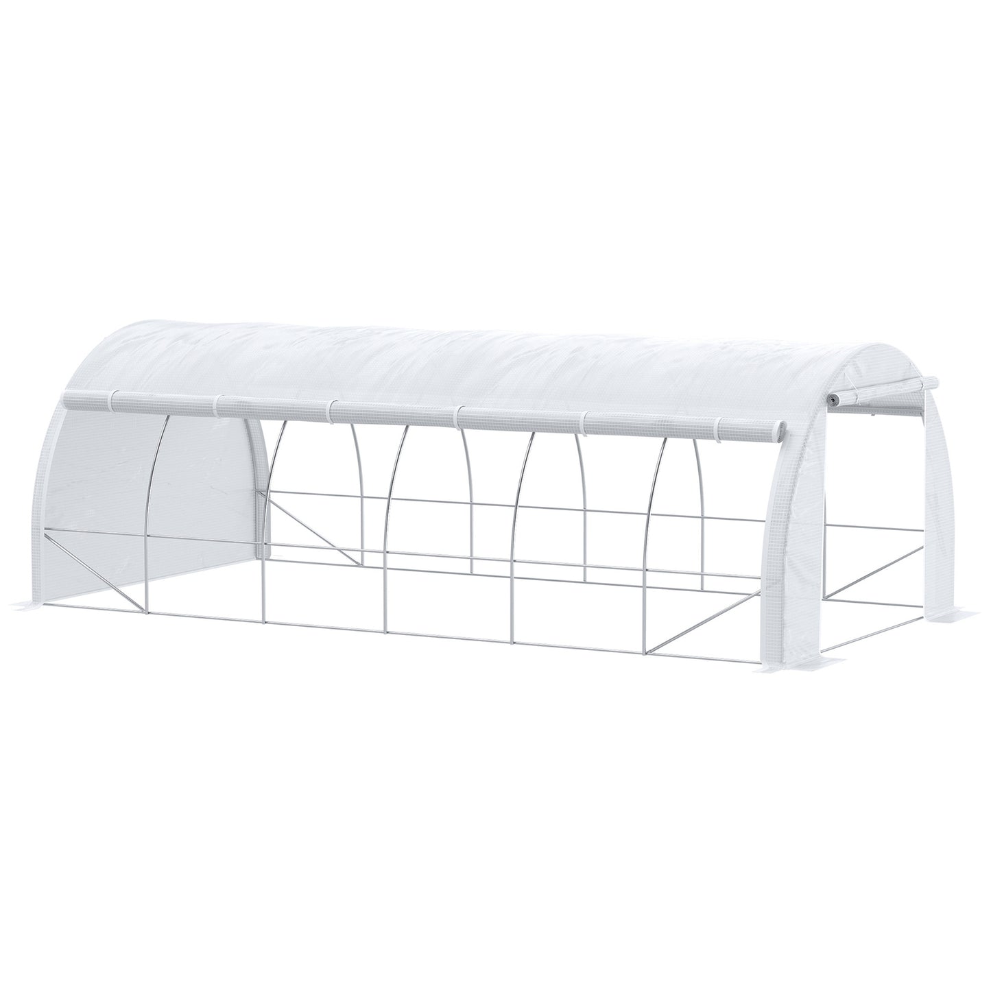 Outsunny Invernadero de Túnel de Jardín 6x3x2 m con Puerta y 12 Ventanas Enrollables de Polietileno 140 g/m² y Acero Galvanizado para Cultivos Plantas Flores Blanco