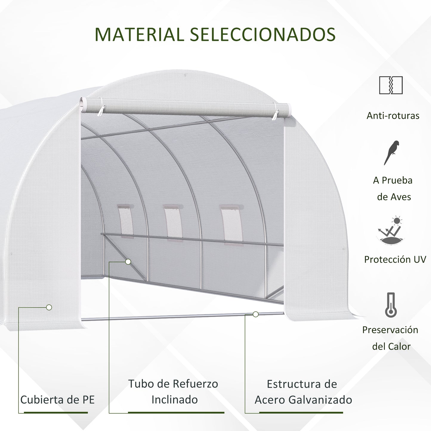 Outsunny Invernadero de Túnel 6x3x2 m Invernadero de Terraza con 8 Ventanas Cubierta de Polietileno 140 g/m² y Estructura de Acero para Cultivo Plantas Verduras en Jardín Blanco