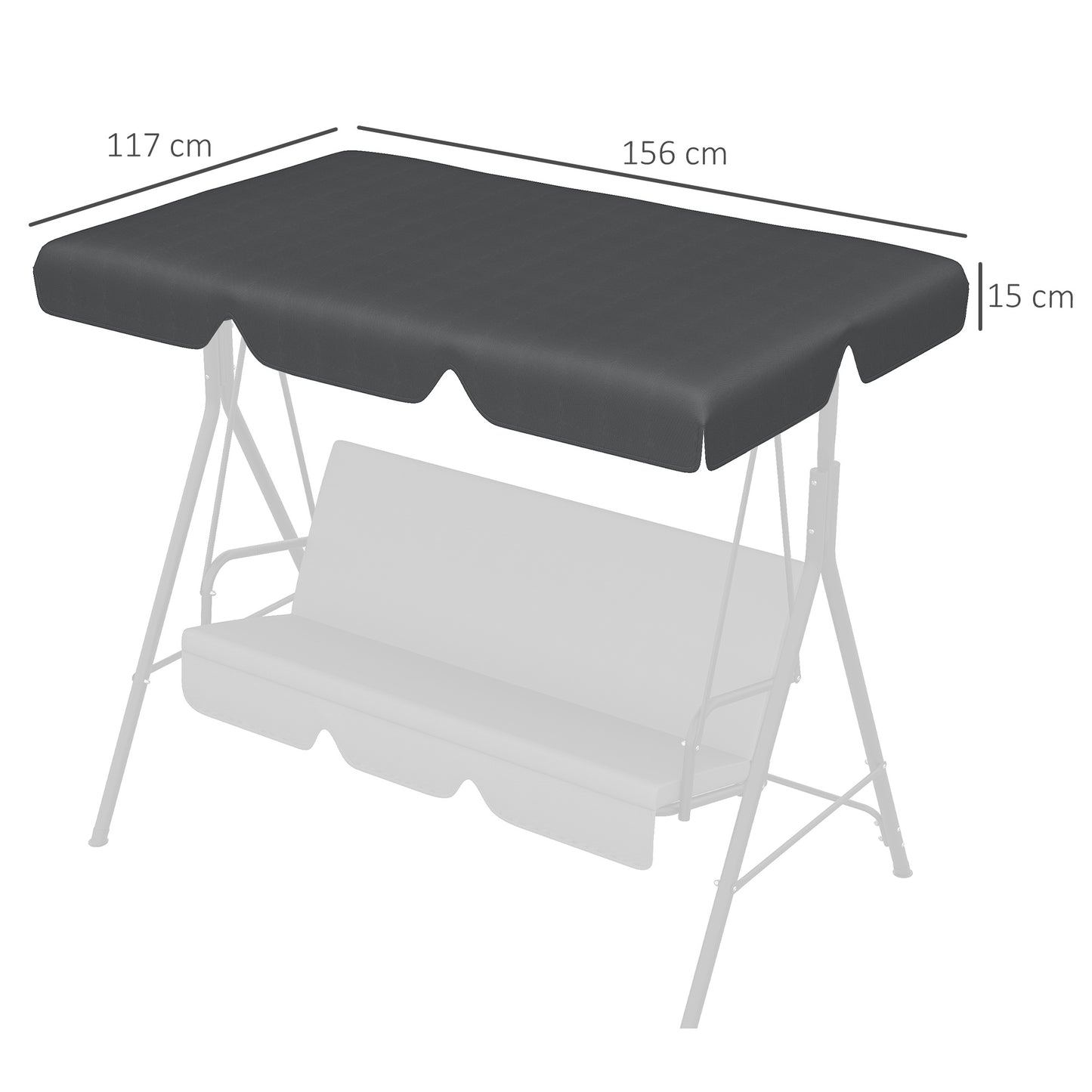 Outsunny Toldo de Repuesto para Columpio de 3 Plazas Techo Universal para Balancín de Jardín Tela de Poliéster Protección Solar 156x117x15 cm Gris