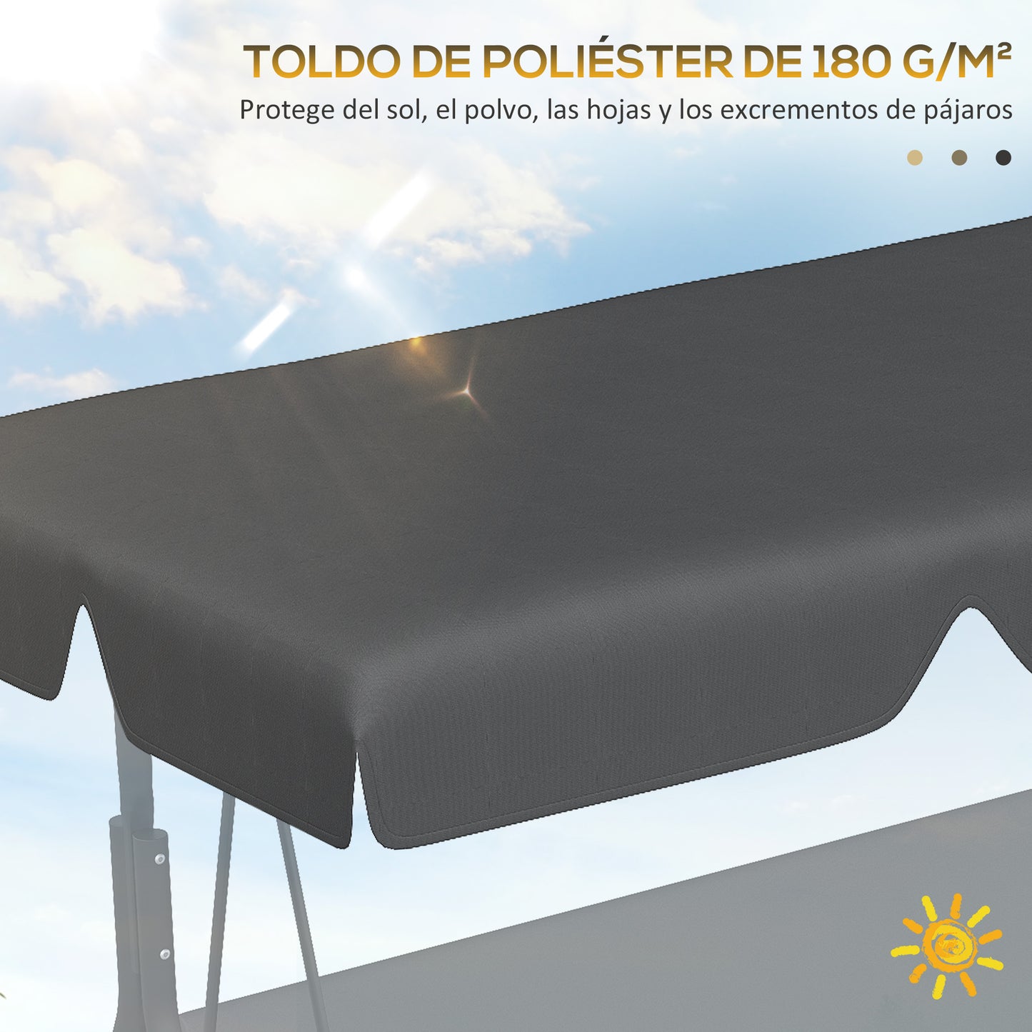 Outsunny Toldo de Repuesto para Columpio de 3 Plazas Techo Universal para Balancín de Jardín Tela de Poliéster Protección Solar 156x117x15 cm Gris