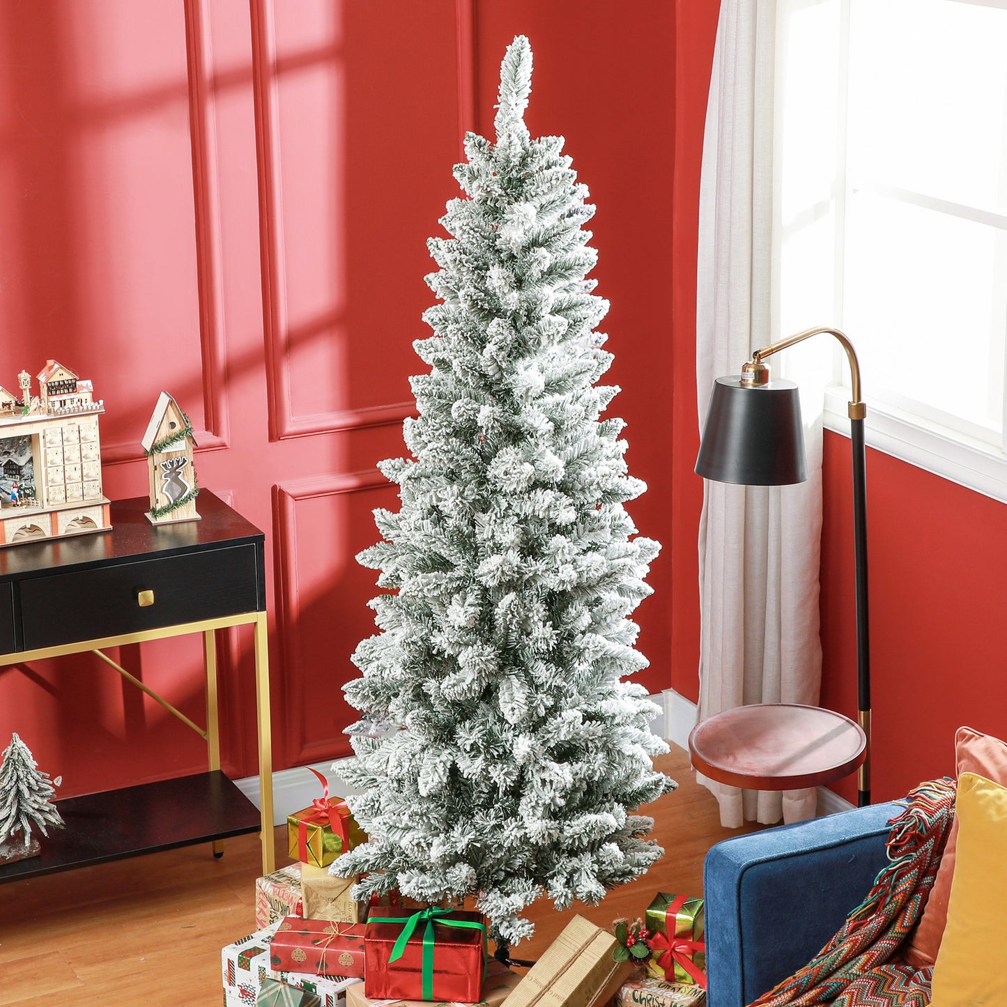 HOMCOM Árbol de Navidad 180 cm Árbol de Navidad Artificial Nevado con 479 Ramas y Soporte de Metal Árbol Navideño para Salón Interior Verde