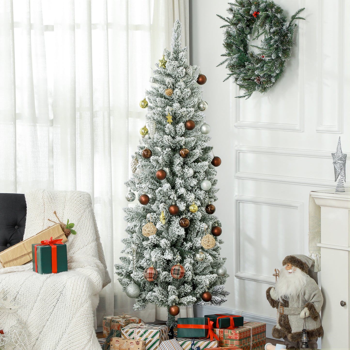 HOMCOM Árbol de Navidad 180 cm Árbol de Navidad Artificial Nevado con 479 Ramas y Soporte de Metal Árbol Navideño para Salón Interior Verde