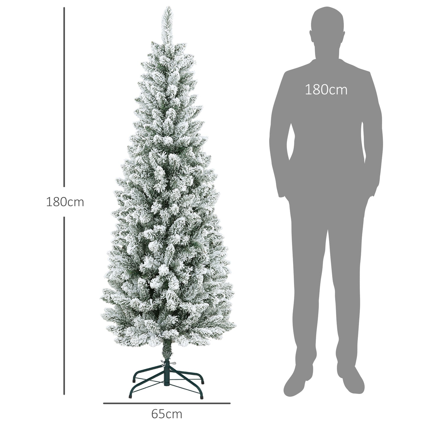 HOMCOM Árbol de Navidad 180 cm Árbol de Navidad Artificial Nevado con 479 Ramas y Soporte de Metal Árbol Navideño para Salón Interior Verde