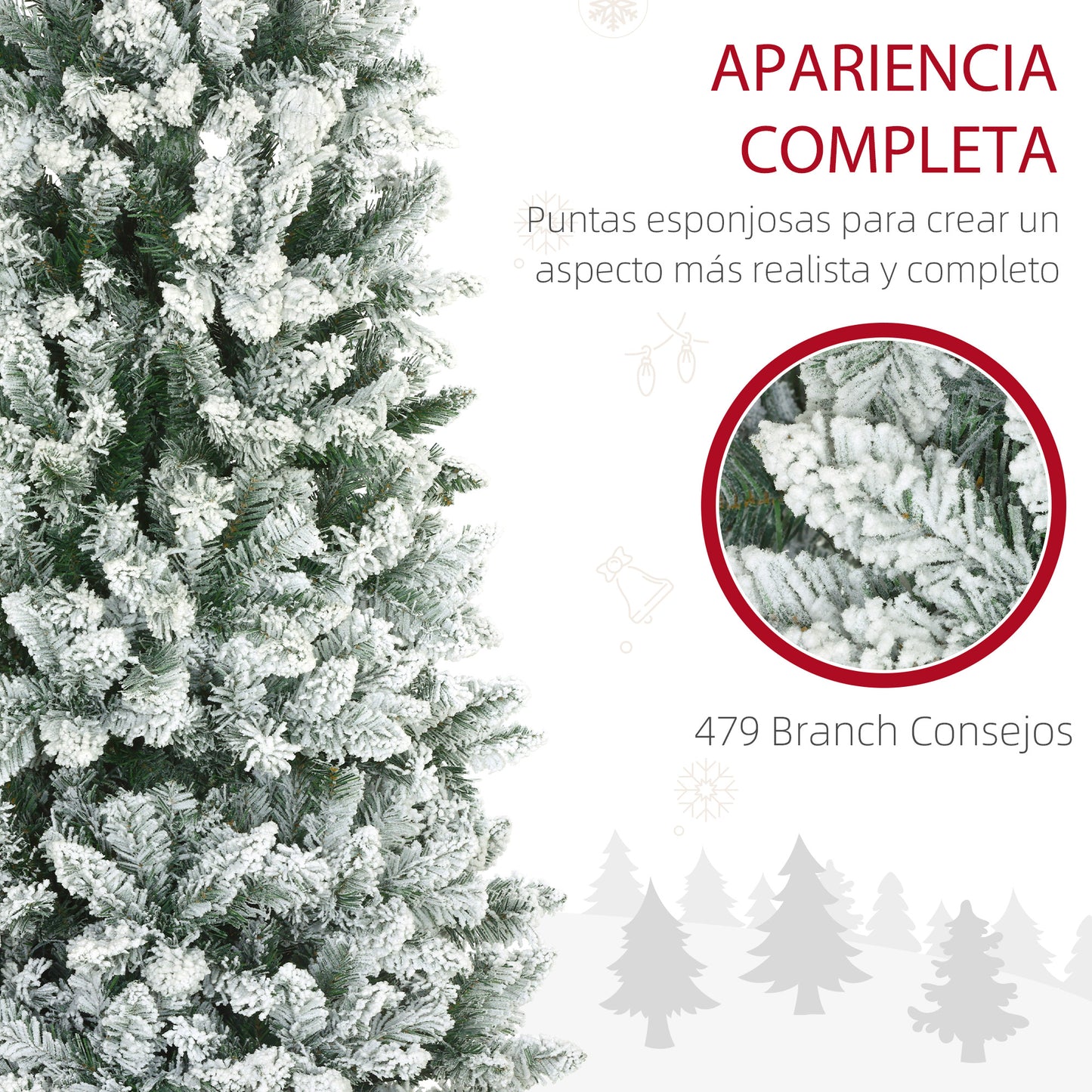 HOMCOM Árbol de Navidad 180 cm Árbol de Navidad Artificial Nevado con 479 Ramas y Soporte de Metal Árbol Navideño para Salón Interior Verde