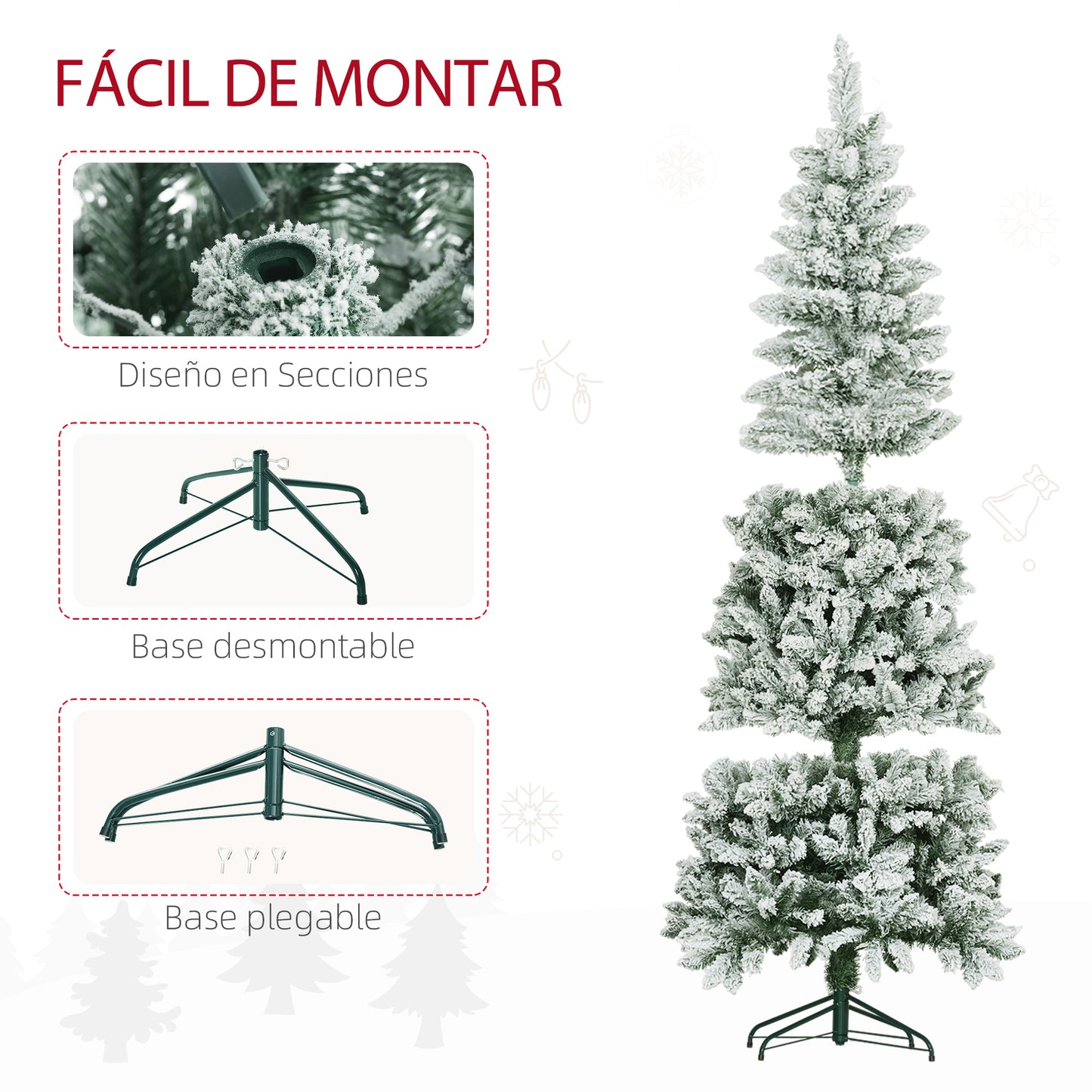 HOMCOM Árbol de Navidad 180 cm Árbol de Navidad Artificial Nevado con 479 Ramas y Soporte de Metal Árbol Navideño para Salón Interior Verde