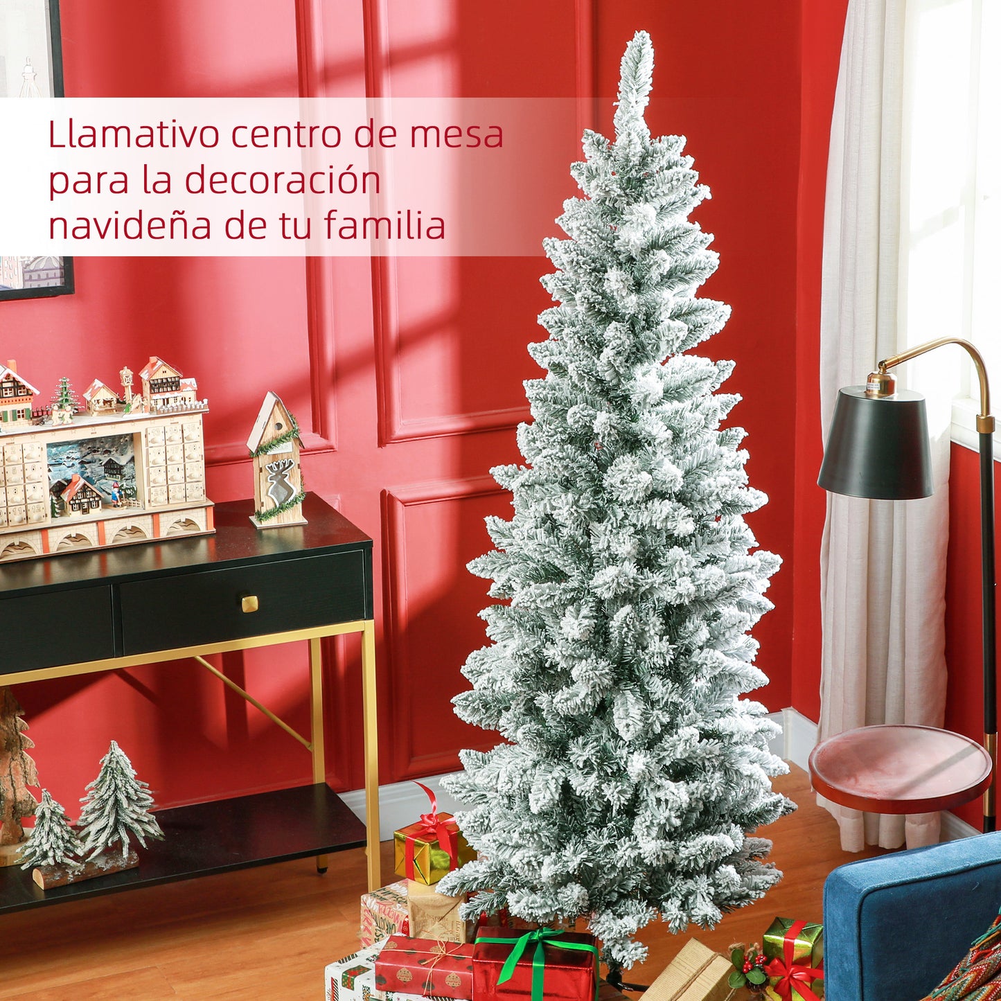 HOMCOM Árbol de Navidad 180 cm Árbol de Navidad Artificial Nevado con 479 Ramas y Soporte de Metal Árbol Navideño para Salón Interior Verde